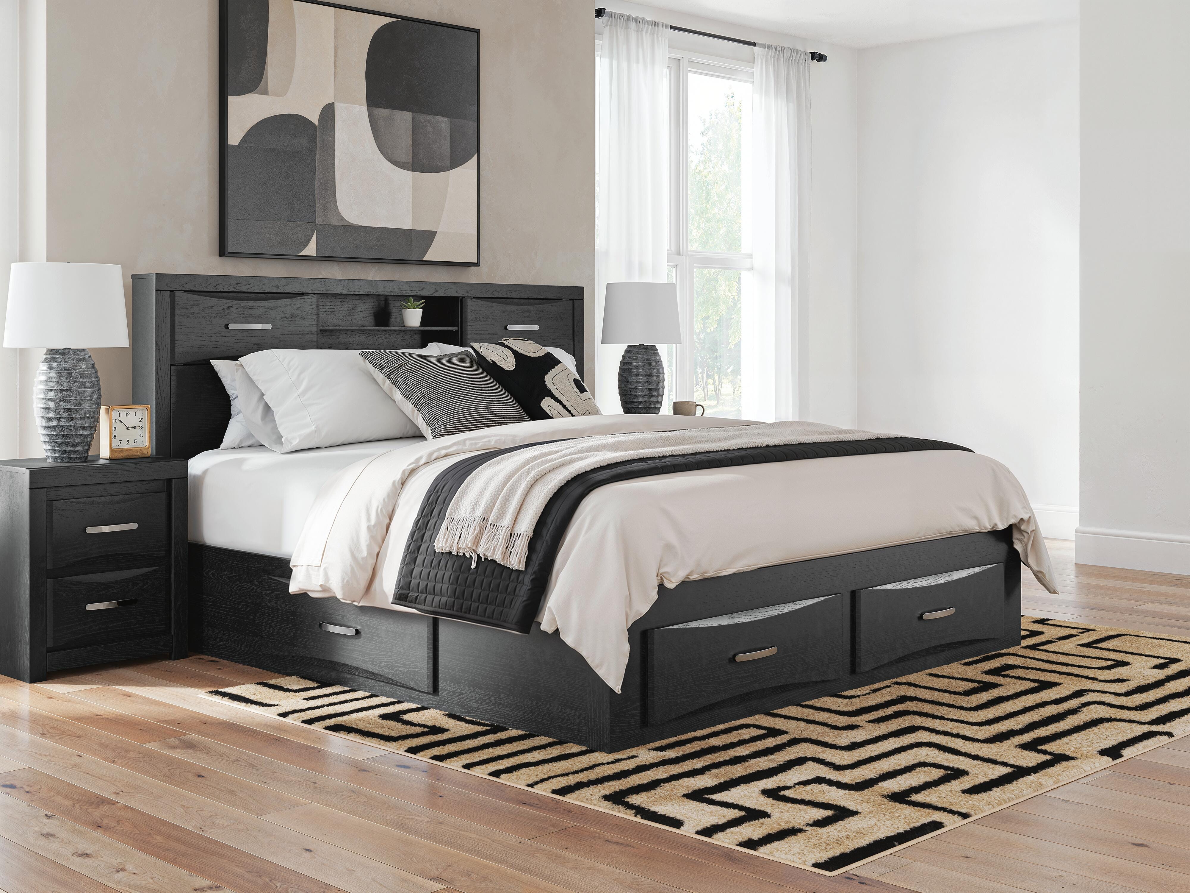 Tampa Furniture Outlet Lutz - Ashley Furniture - Stabotta Bedroom - King Bookcase Bed with Storage / Black - PCB1755B11