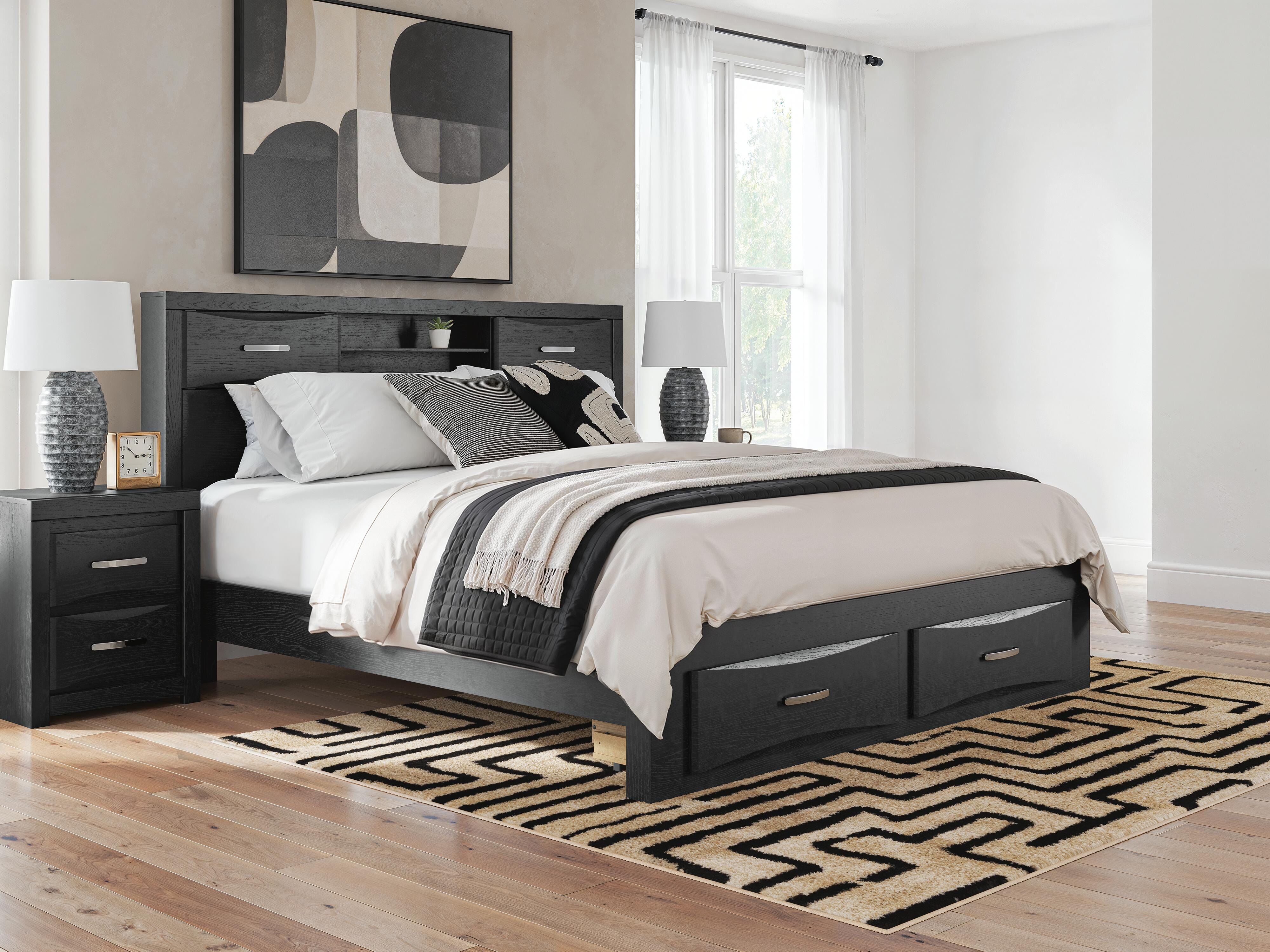 Tampa Furniture Outlet Lutz - Ashley Furniture - Stabotta Bedroom - King Bookcase Storage Bed / Black - PCB1755B10