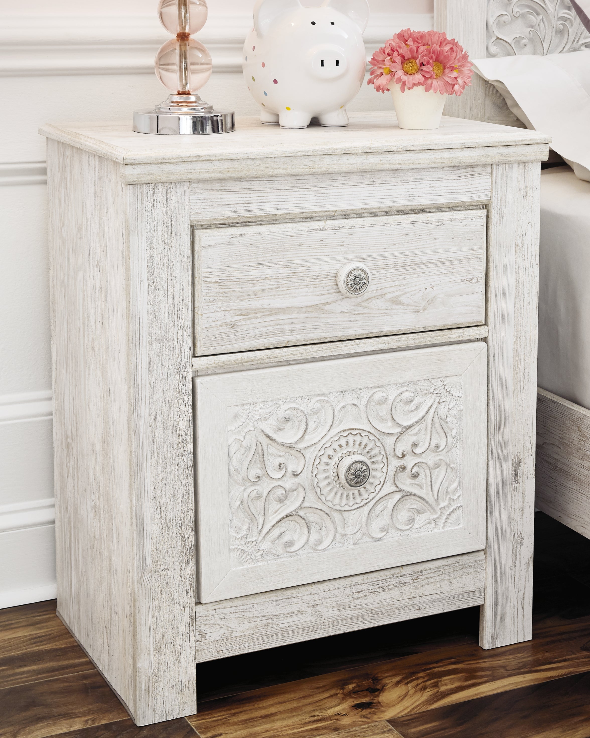 Tampa Furniture Outlet Lutz - Ashley Furniture - Paxberry Bedroom - Two Drawer Night Stand / Whitewash - B181-92