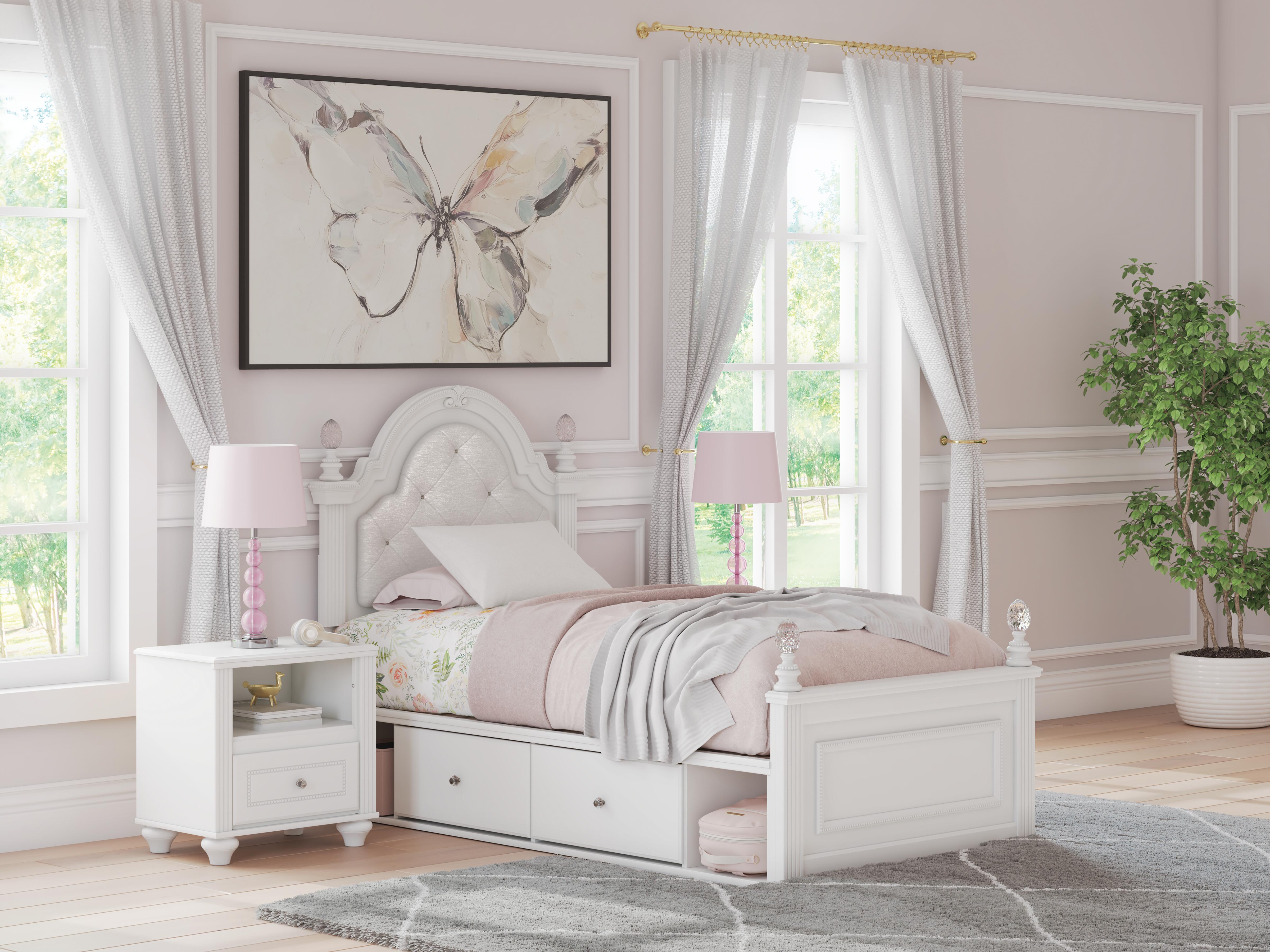 Tampa Furniture Outlet Lutz - Ashley Furniture - Kozlani Bedroom - Twin Upholstered Panel Bed with Storage / White - PCB1819B17