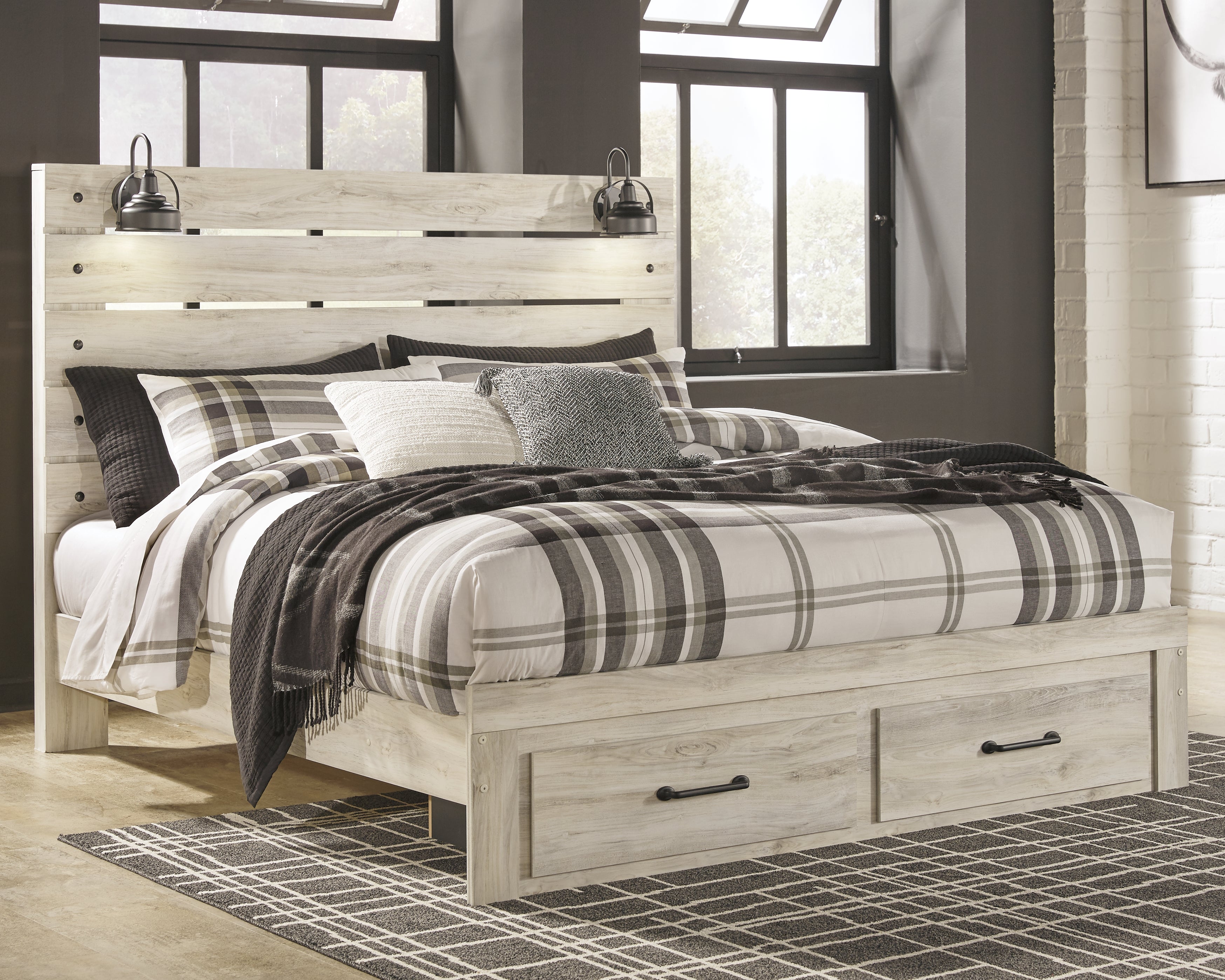 Tampa Furniture Outlet Lutz - Ashley Furniture - Cambeck Bedroom - King Panel Bed with 2 Storage Drawers / Whitewash - B192B31