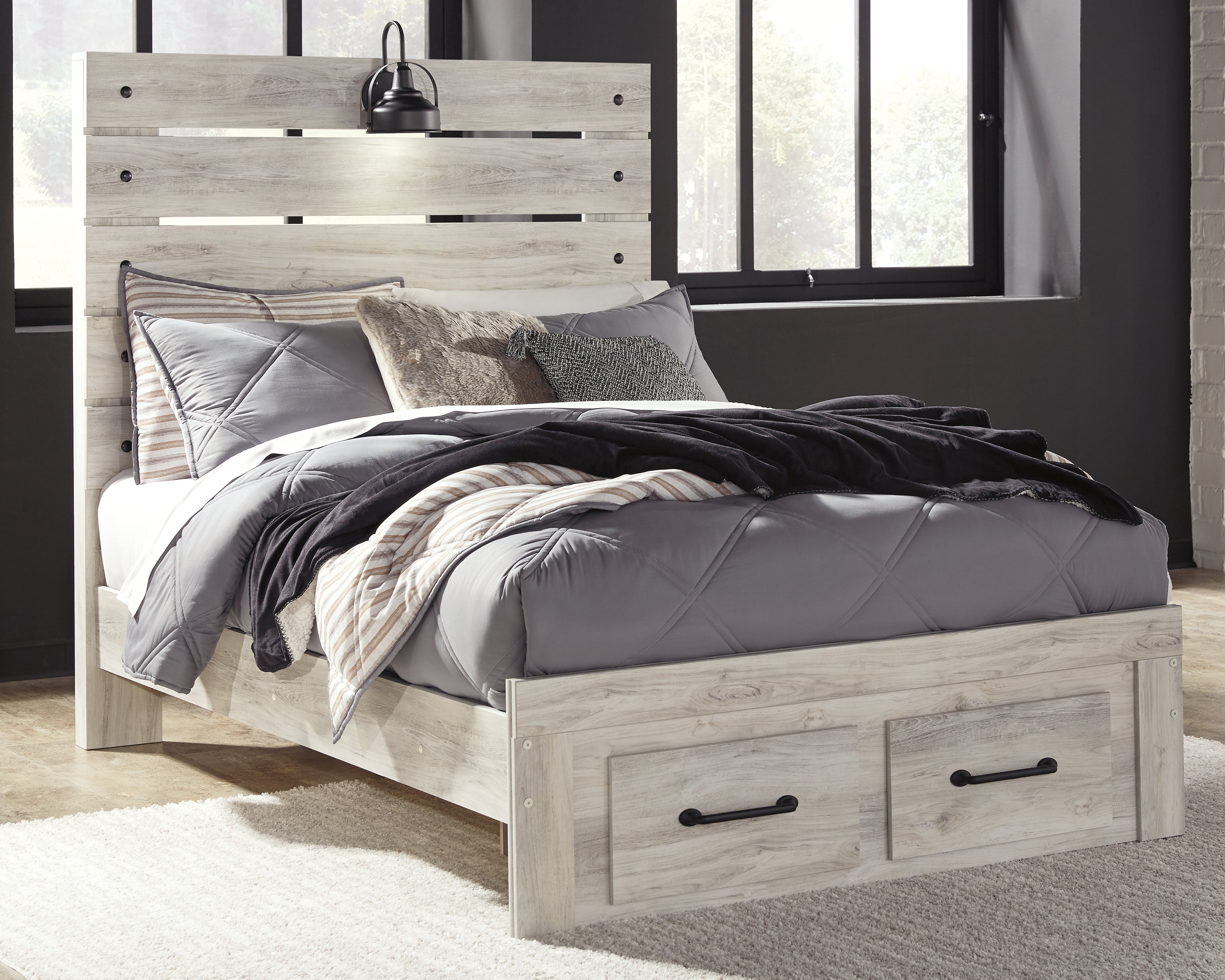 Tampa Furniture Outlet Lutz - Ashley Furniture - Cambeck Bedroom - Full Panel Bed with 2 Storage Drawers / Whitewash - B192B33