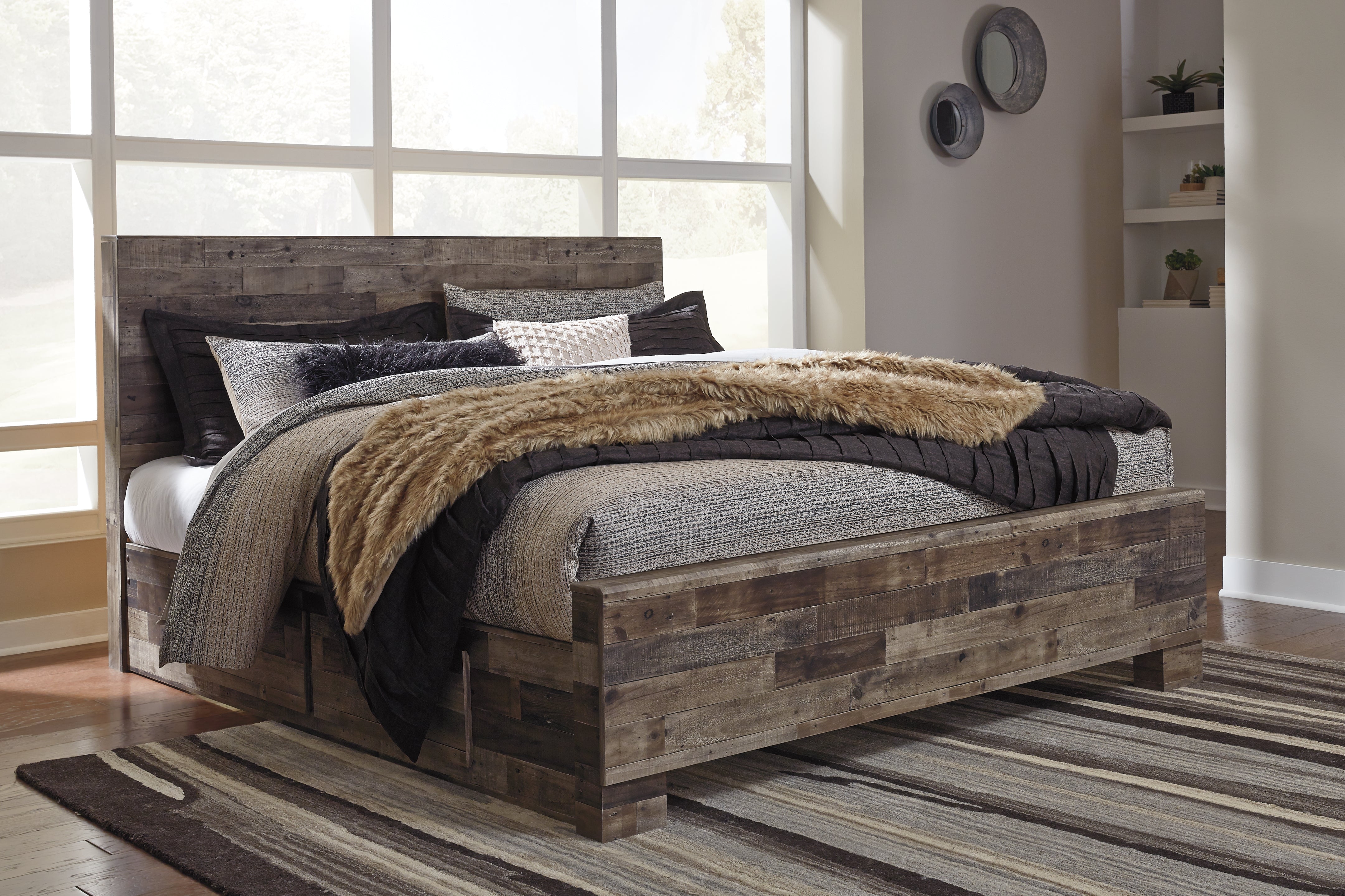 Tampa Furniture Outlet Lutz - Ashley Furniture - Derekson Bedroom - Queen Panel Bed with 2 Side Storage / Multi Gray - B200B43
