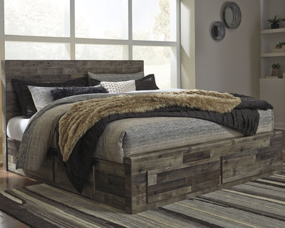 Tampa Furniture Outlet Lutz - Ashley Furniture - Derekson Bedroom - King Panel Bed with 4 Storage Drawers / Multi Gray - B200B19