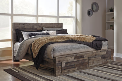 Tampa Furniture Outlet Lutz - Ashley Furniture - Derekson Bedroom - King Panel Bed with 2 Storage Drawers / Multi Gray - B200B14