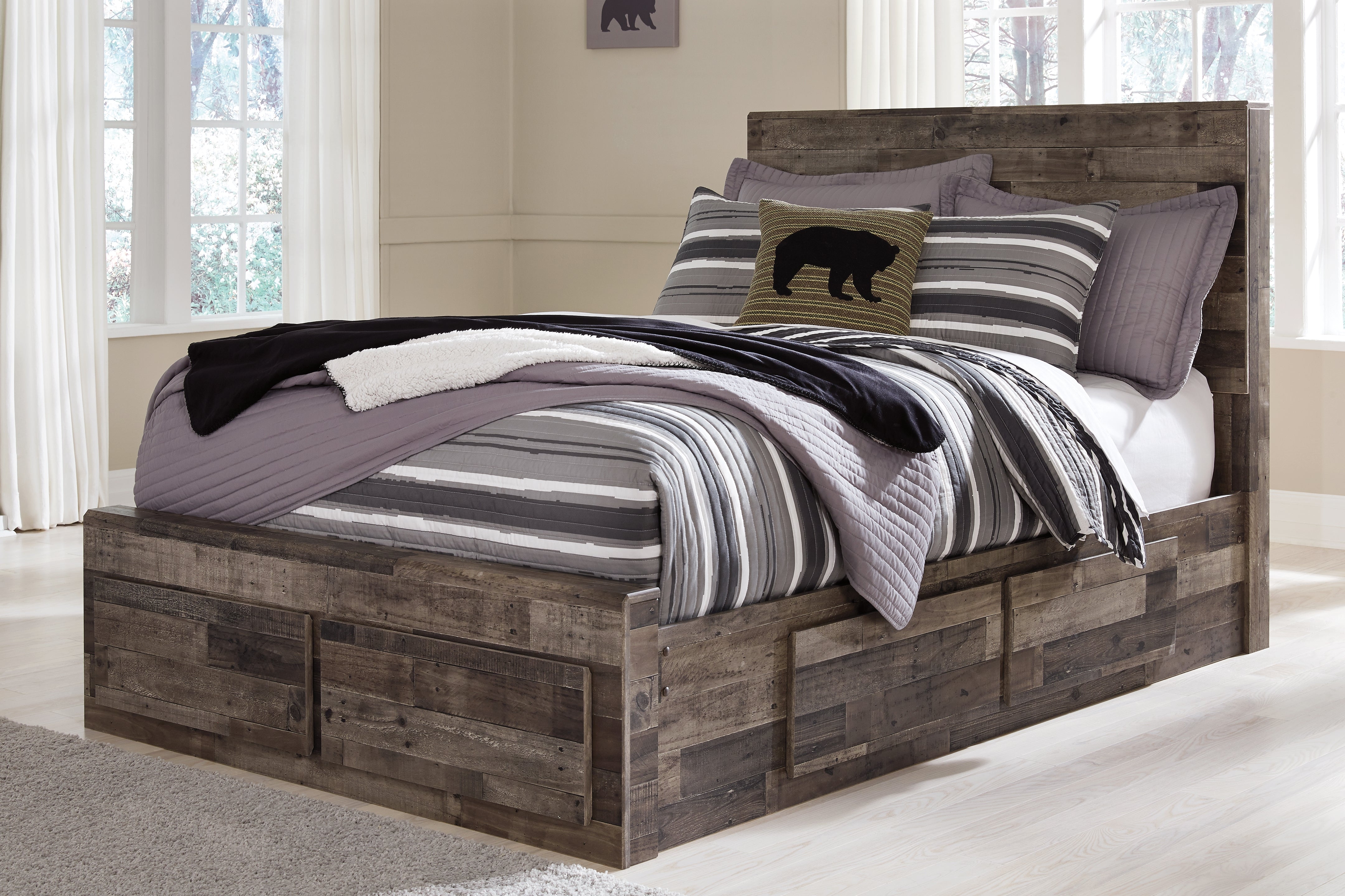 Tampa Furniture Outlet Lutz - Ashley Furniture - Derekson Bedroom - Full Panel Bed with 6 Storage Drawers / Multi Gray - B200B10