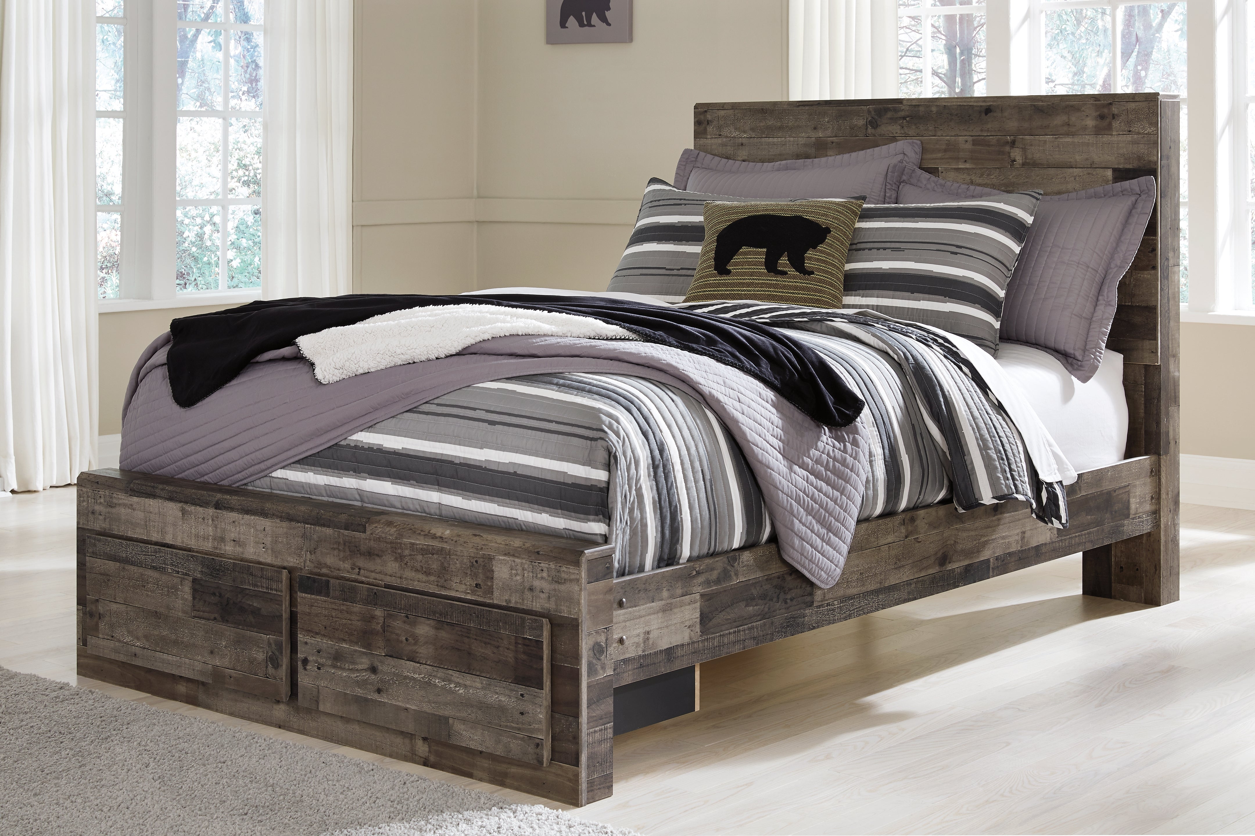 Tampa Furniture Outlet Lutz - Ashley Furniture - Derekson Bedroom - Full Panel Bed with 2 Storage Drawers / Multi Gray - B200B16