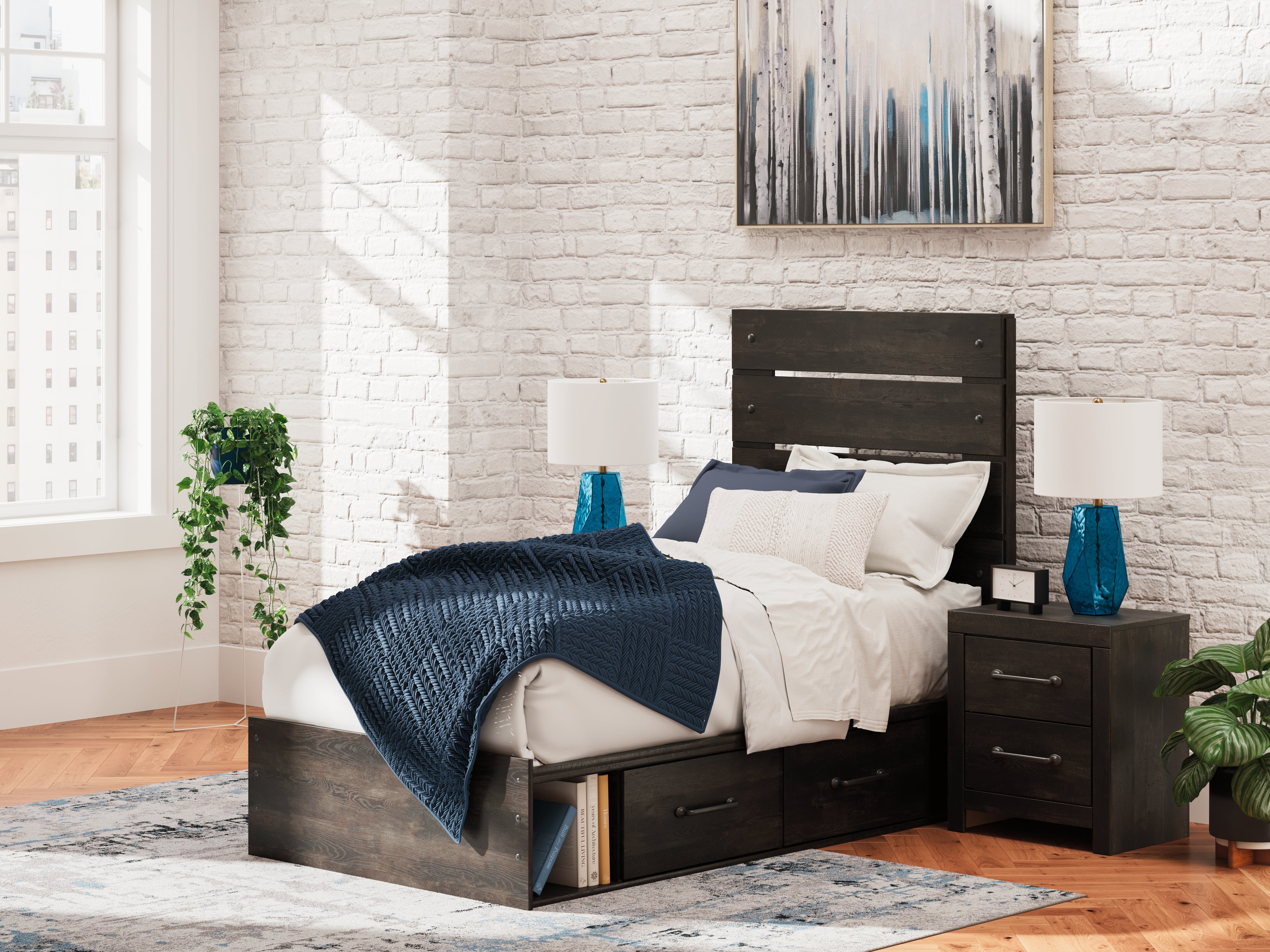 Tampa Furniture Outlet Lutz - Ashley Furniture - Hollivern Bedroom - Twin Panel Storage Bed / Dark Gray - PCB2108B17
