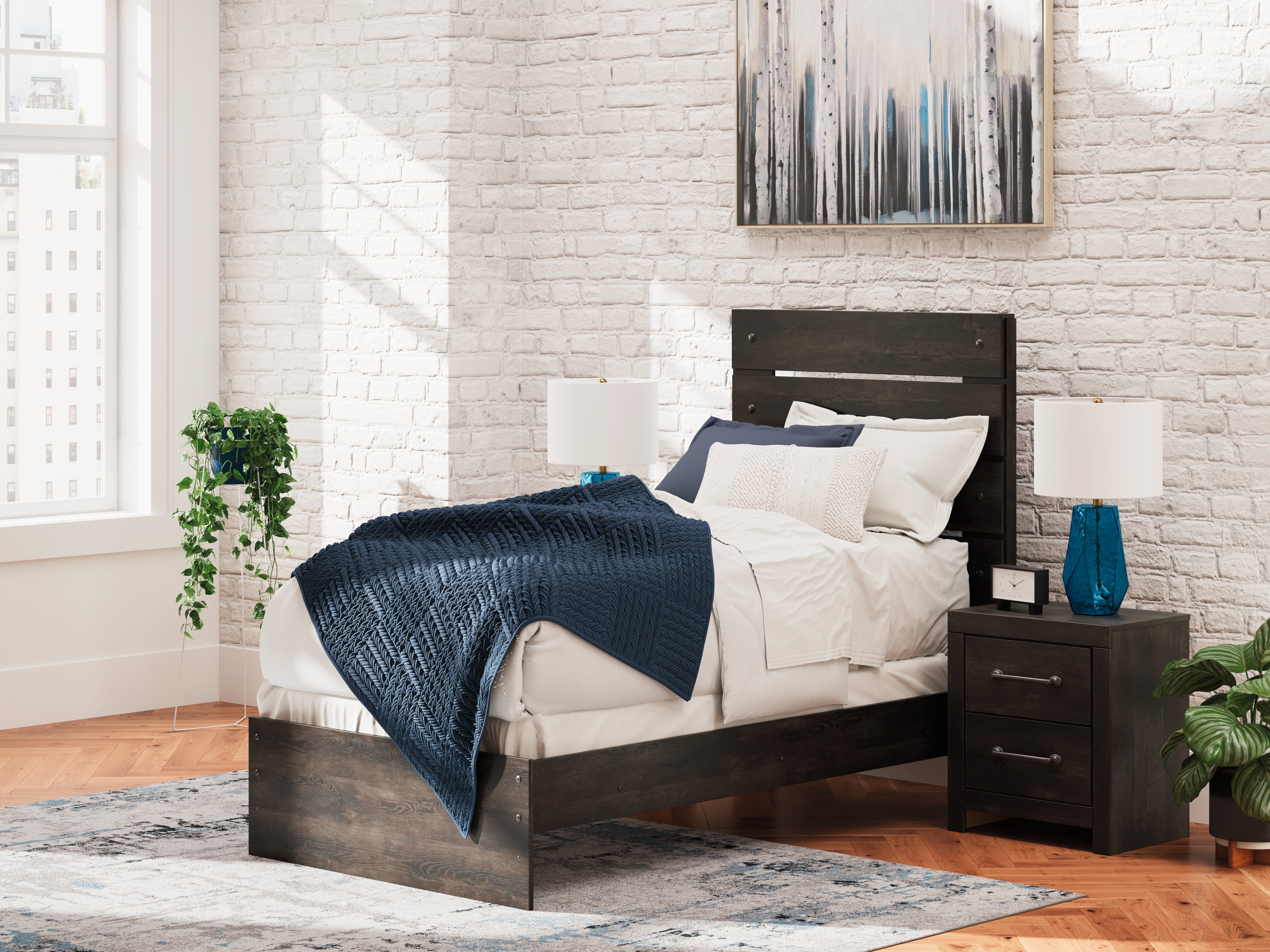 Tampa Furniture Outlet Lutz - Ashley Furniture - Hollivern Bedroom - Twin Panel Bed / Dark Gray - PCB2108B11