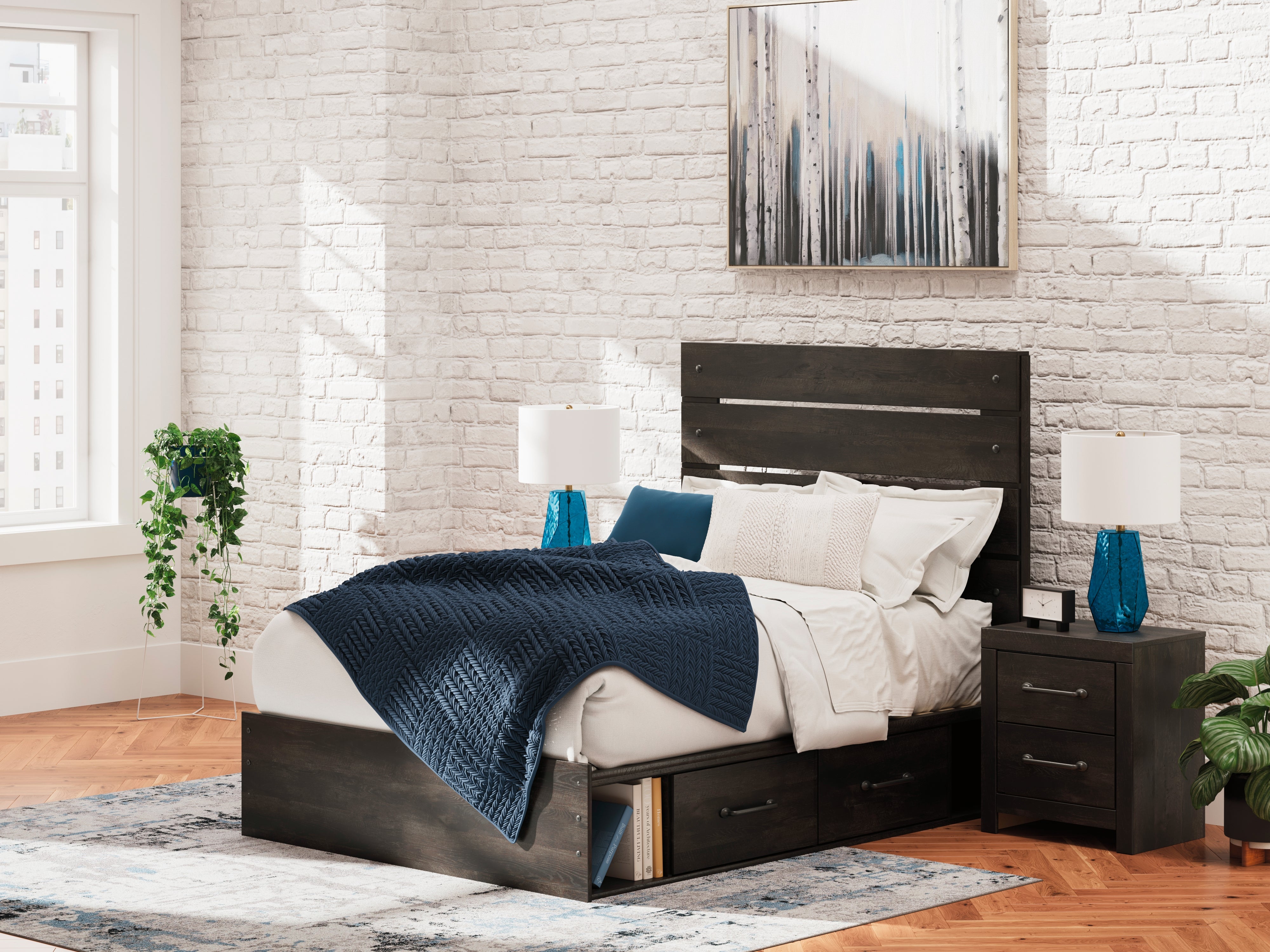 Tampa Furniture Outlet Lutz - Ashley Furniture - Hollivern Bedroom - Full Panel Bed with Storage / Dark Gray - PCB2108B16