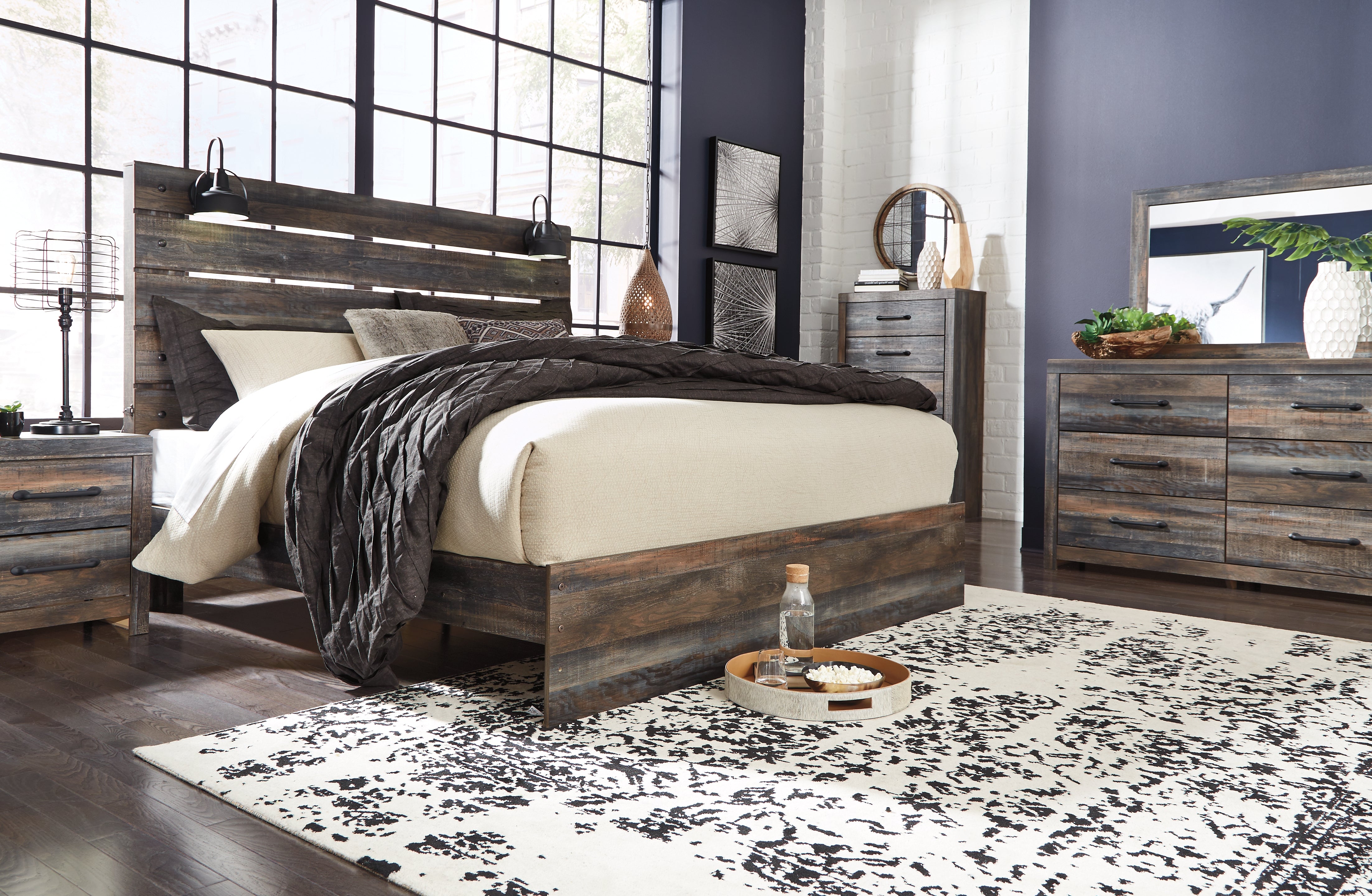 Tampa Furniture Outlet Lutz - Ashley Furniture - Drystan Bedroom - King Panel Bed / Multi - B211B14