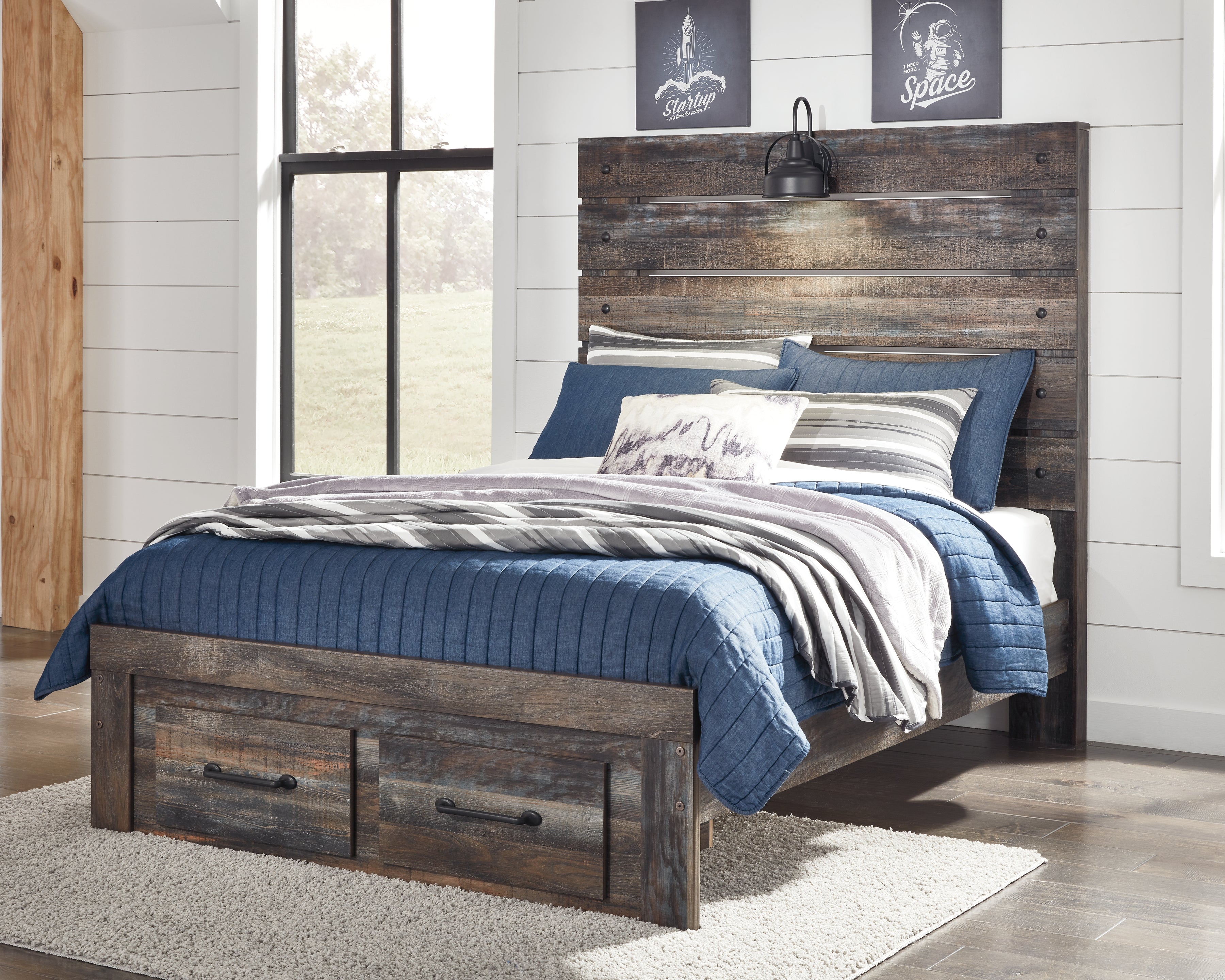 Tampa Furniture Outlet Lutz - Ashley Furniture - Drystan Bedroom - Full Panel Bed with 2 Storage Drawers / Multi - B211B47