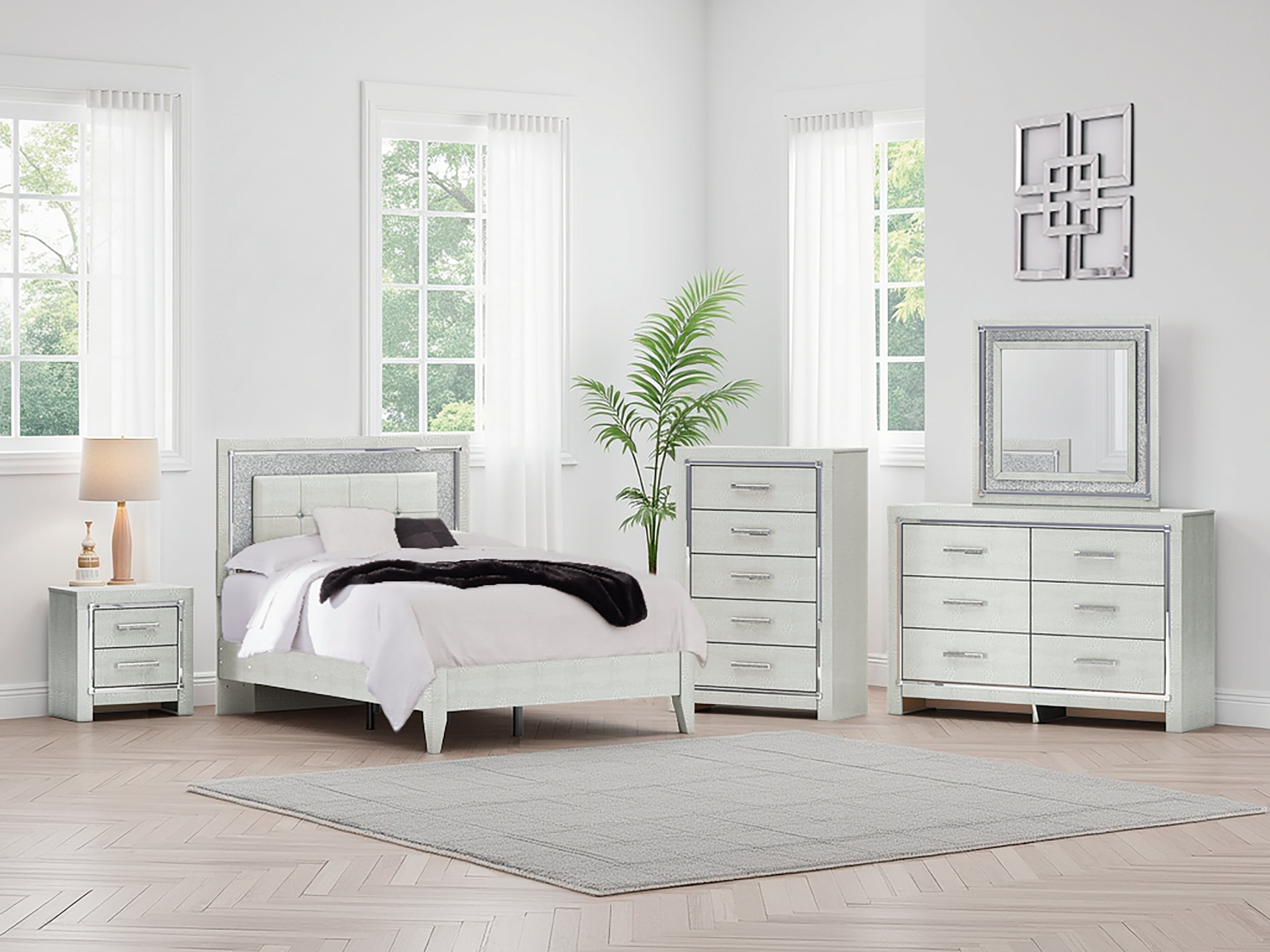 Tampa Furniture Outlet Lutz - Ashley Furniture - Zyniden Bedroom - Full Upholstered Panel Bed / Silver - B2114B4