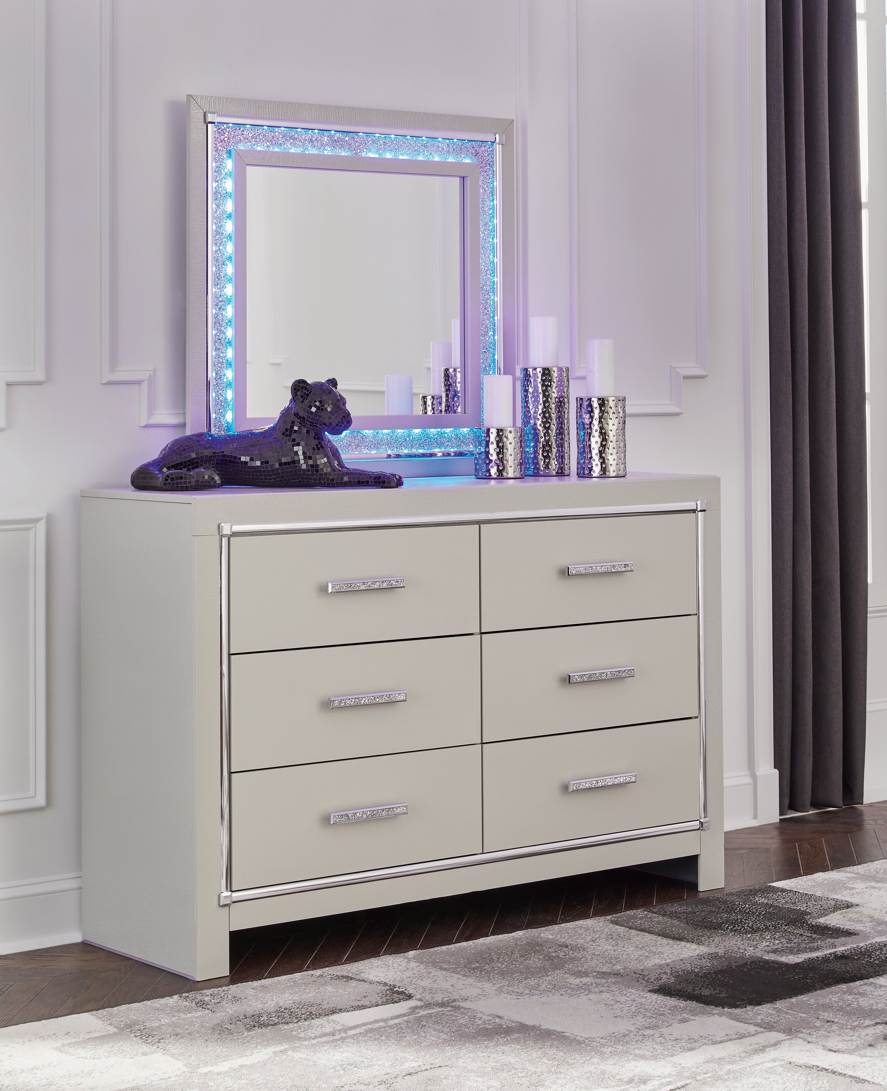 Tampa Furniture Outlet Lutz - Ashley Furniture - Zyniden Bedroom - Dresser and Mirror / Silver - B2114B1