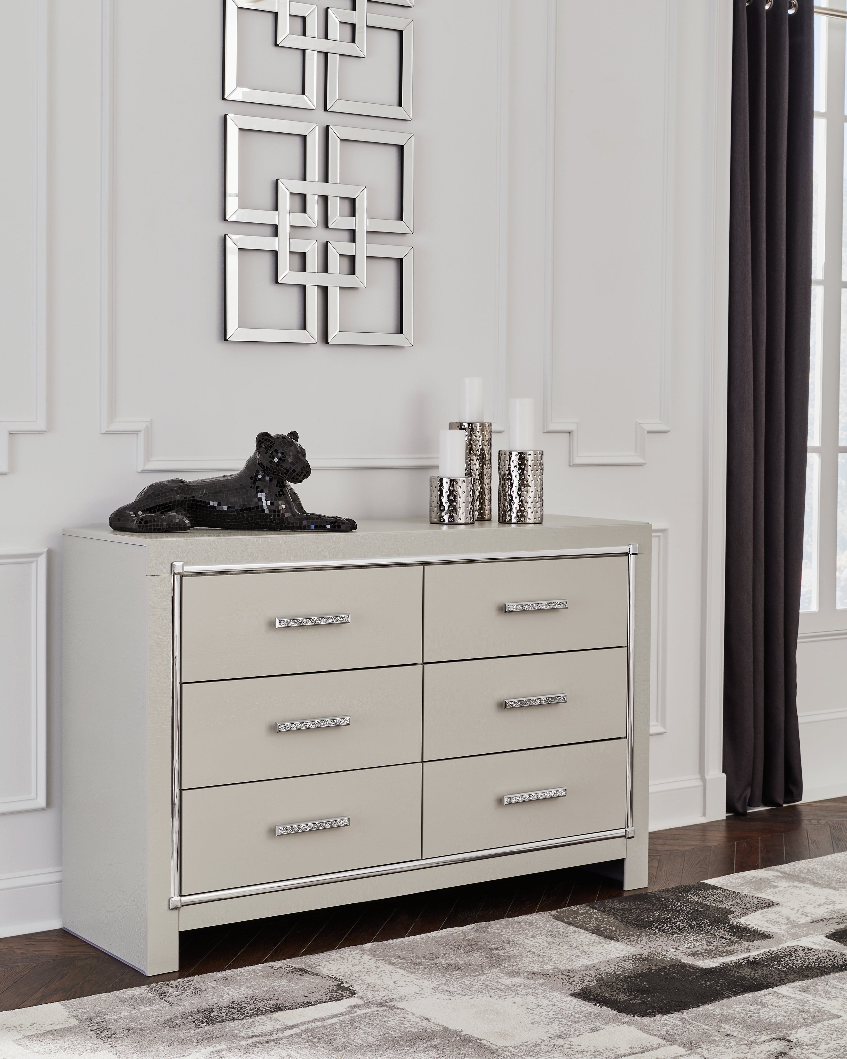 Tampa Furniture Outlet Lutz - Ashley Furniture - Zyniden Bedroom - Six Drawer Dresser / Silver - B2114-31