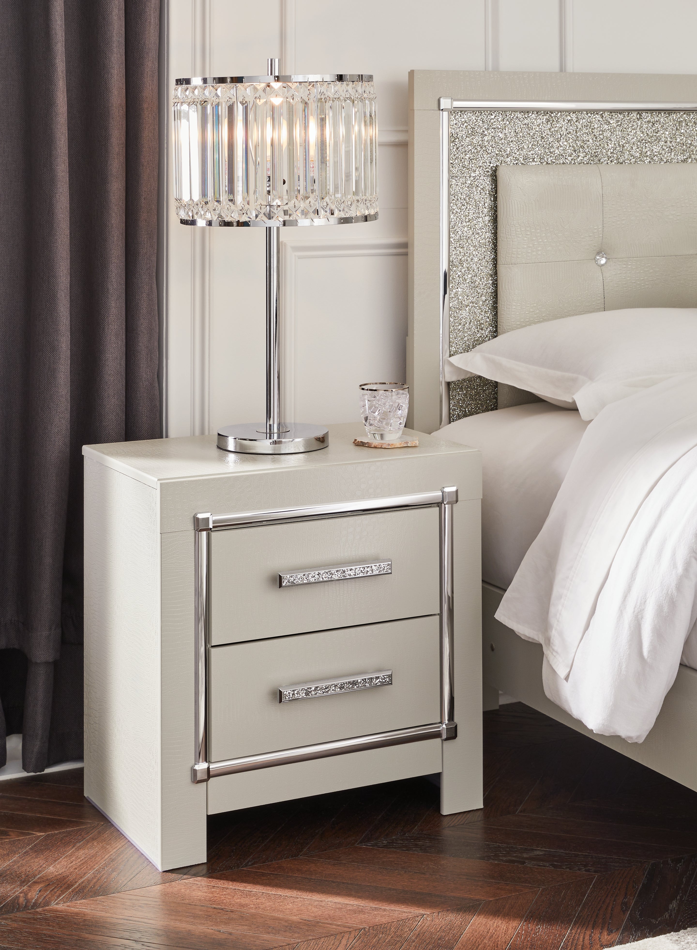 Tampa Furniture Outlet Lutz - Ashley Furniture - Zyniden Bedroom - Two Drawer Night Stand / Silver - B2114-92
