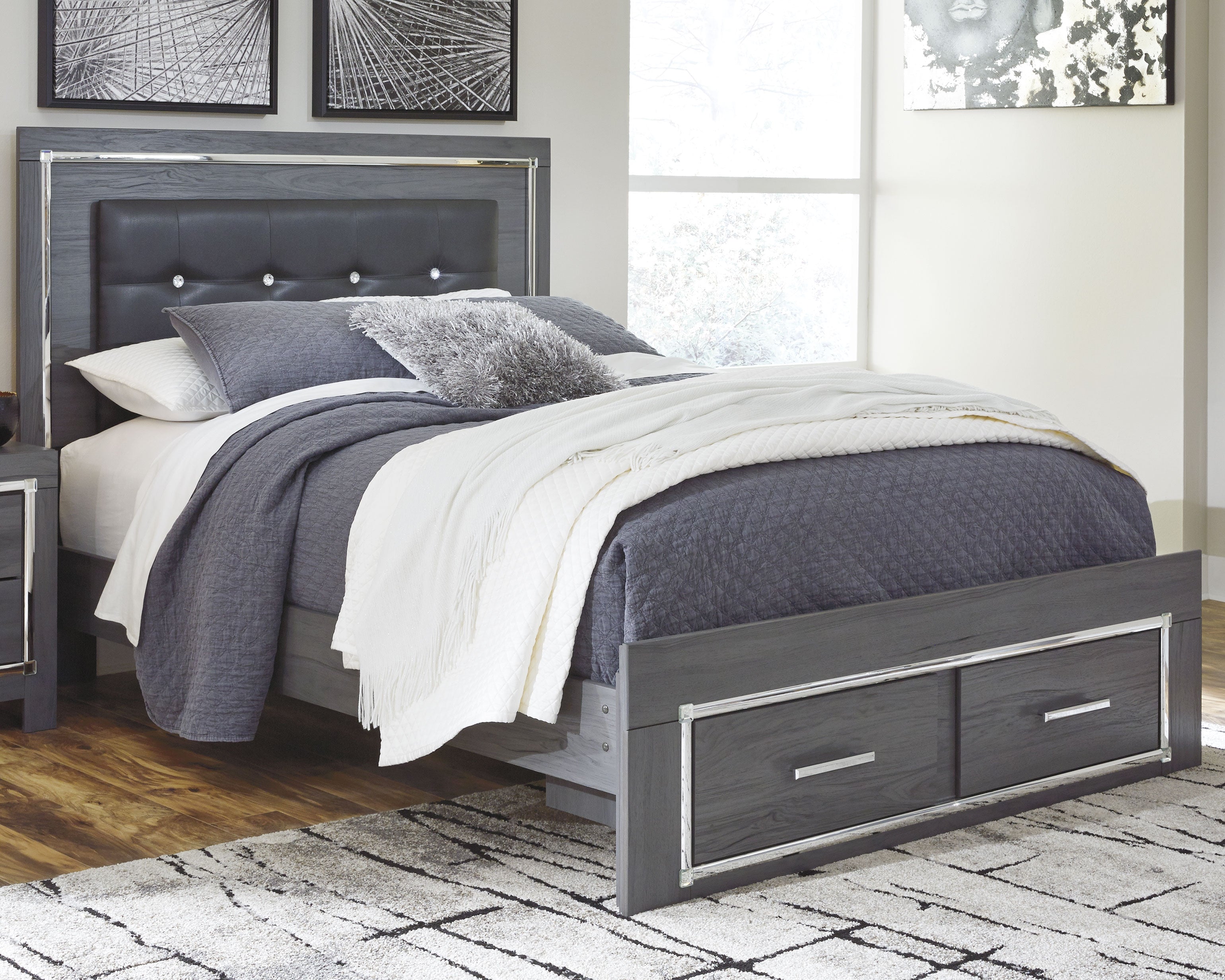 Tampa Furniture Outlet Lutz - Ashley Furniture - Lodanna Bedroom - Queen Panel Bed with 2 Storage Drawers / Gray - B214B3