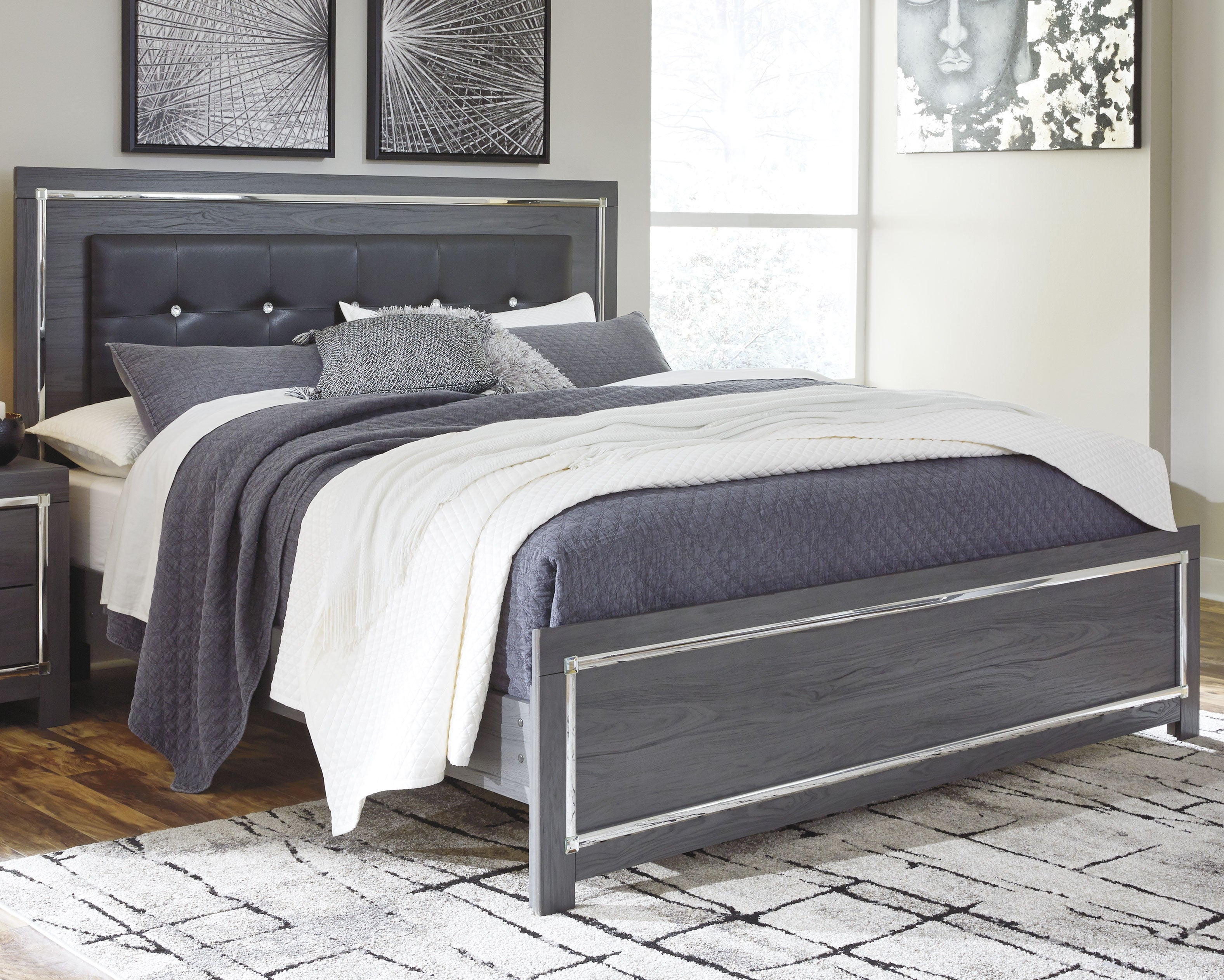 Tampa Furniture Outlet Lutz - Ashley Furniture - Lodanna Bedroom - King Panel Bed / Gray - B214B10