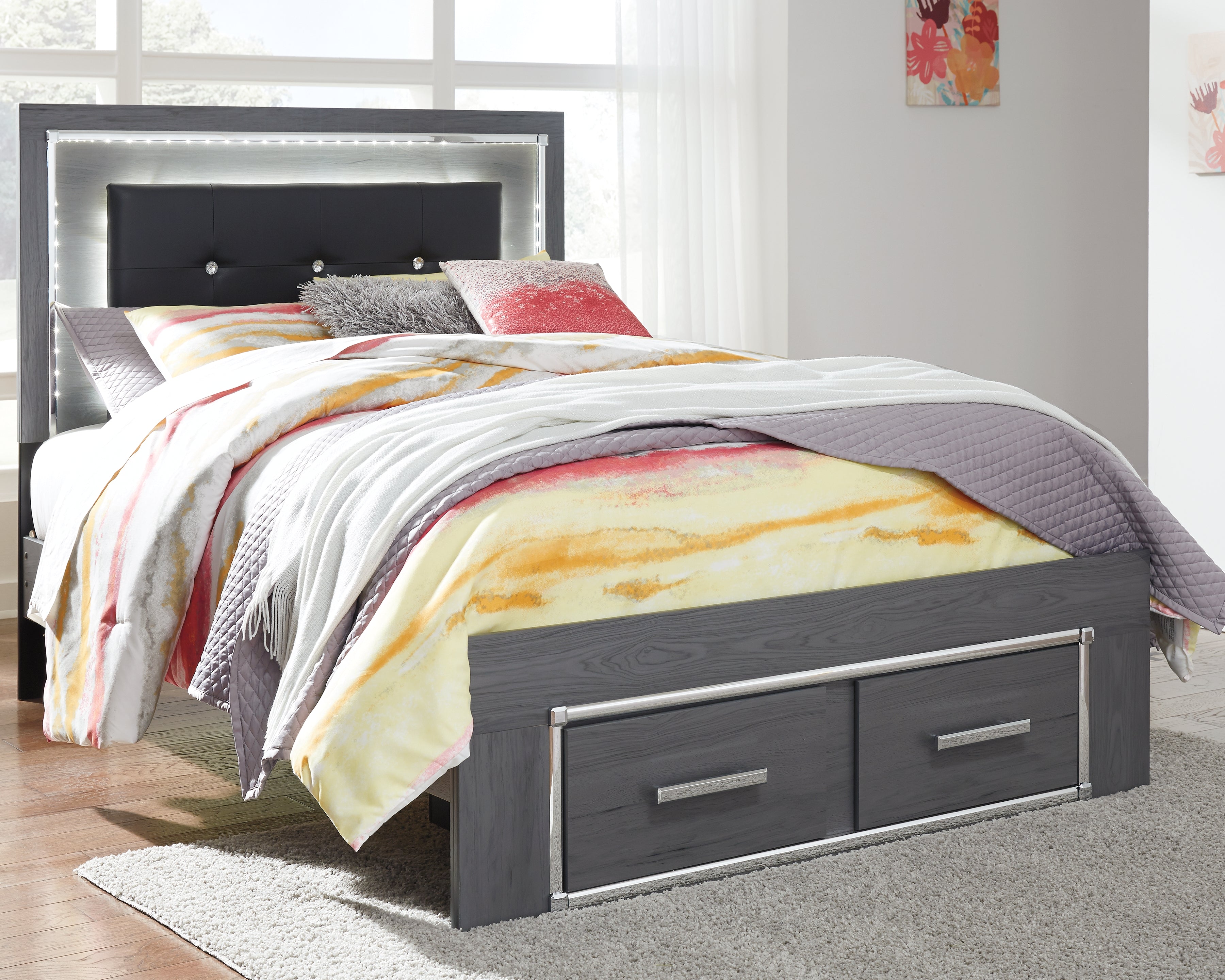 Tampa Furniture Outlet Lutz - Ashley Furniture - Lodanna Bedroom - Full Panel Bed with 2 Storage Drawers / Gray - B214B5