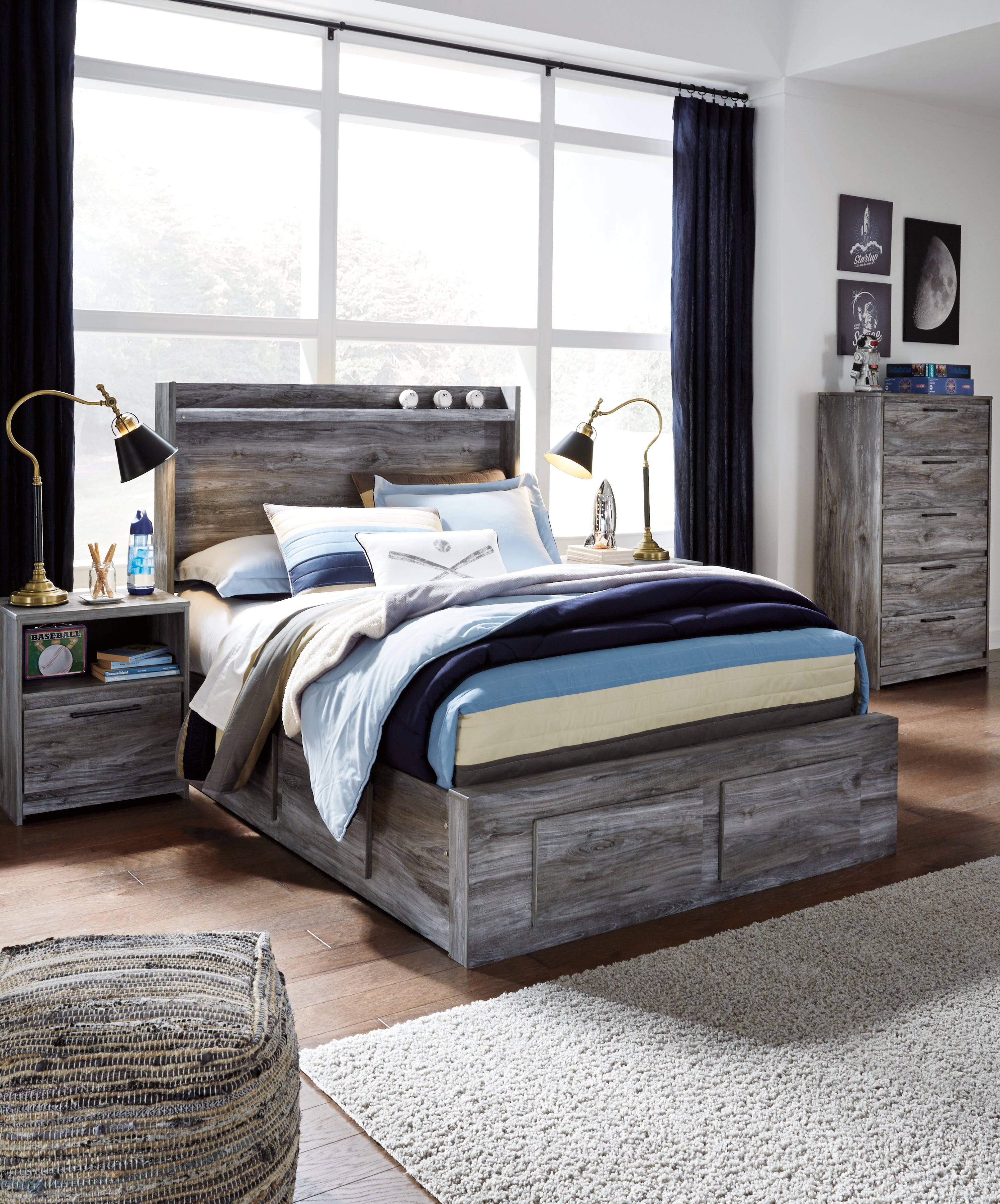 Tampa Furniture Outlet Lutz - Ashley Furniture - Baystorm Bedroom - Full Panel Bed with 6 Storage Drawers / Gray - B221B27