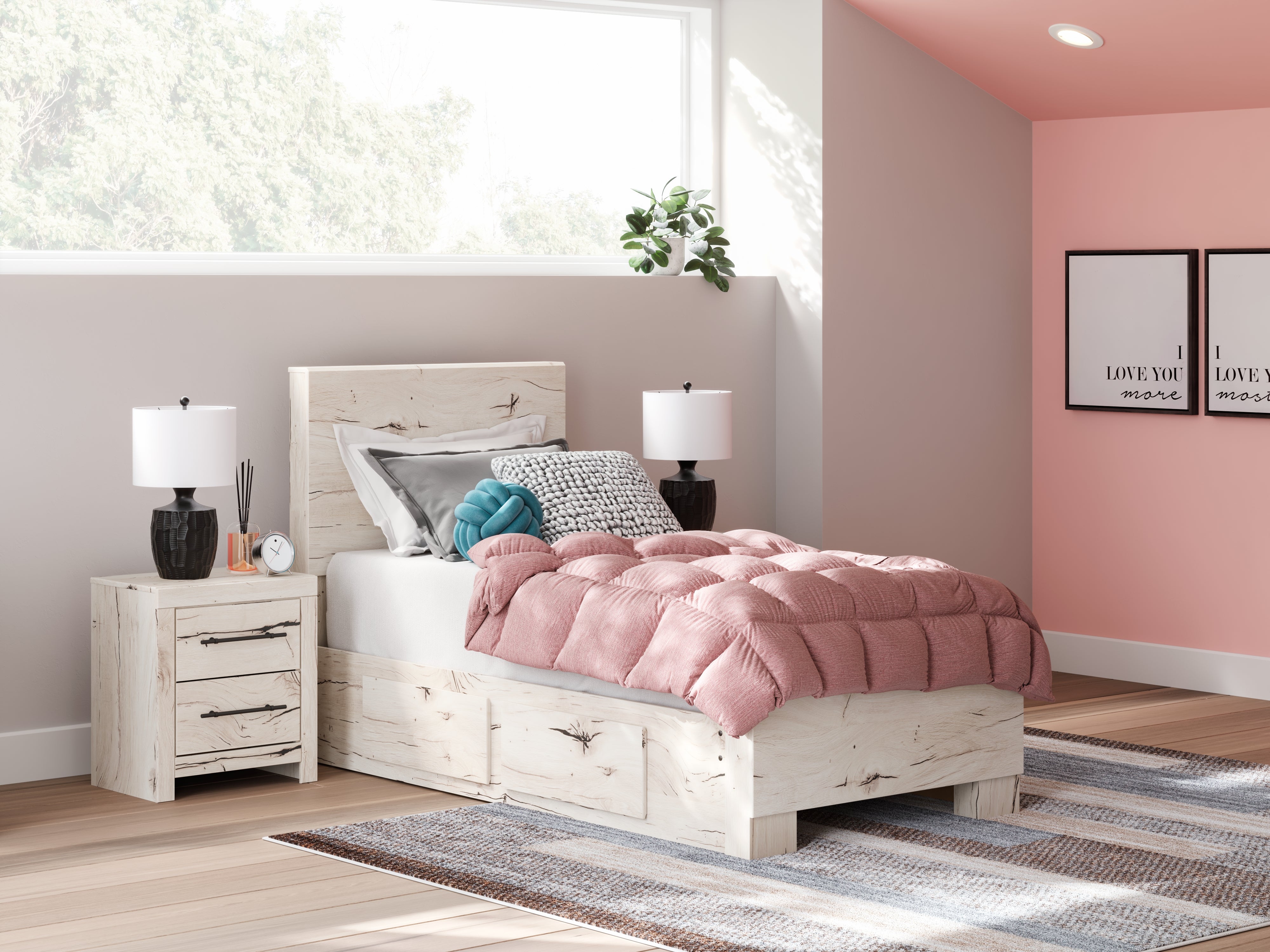 Tampa Furniture Outlet Lutz - Ashley Furniture - Lawroy Bedroom - Twin Panel Bed with Storage / Light Natural - B2310B23