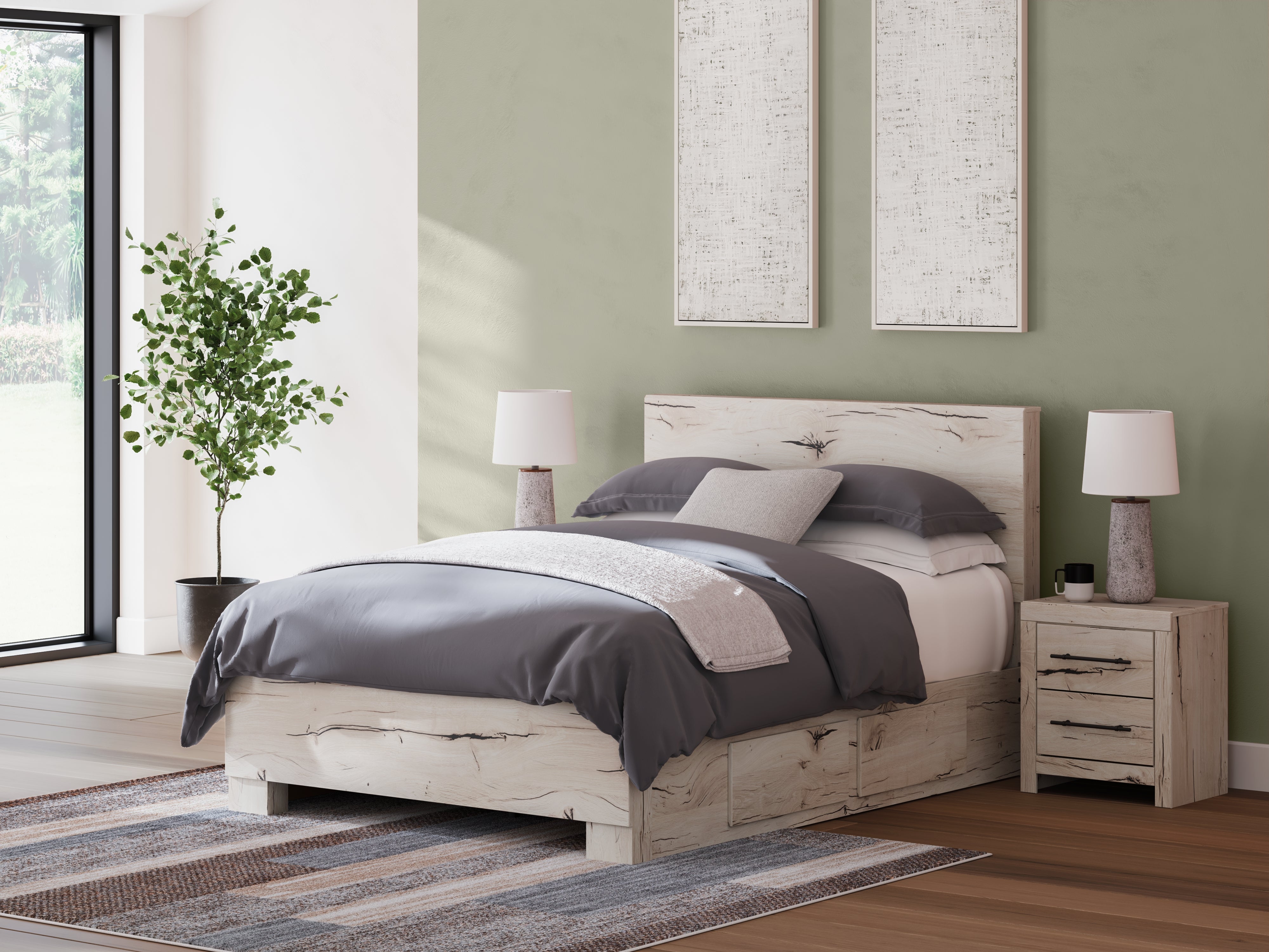 Tampa Furniture Outlet Lutz - Ashley Furniture - Lawroy Bedroom - Full Panel Bed with Storage / Light Natural - B2310B43