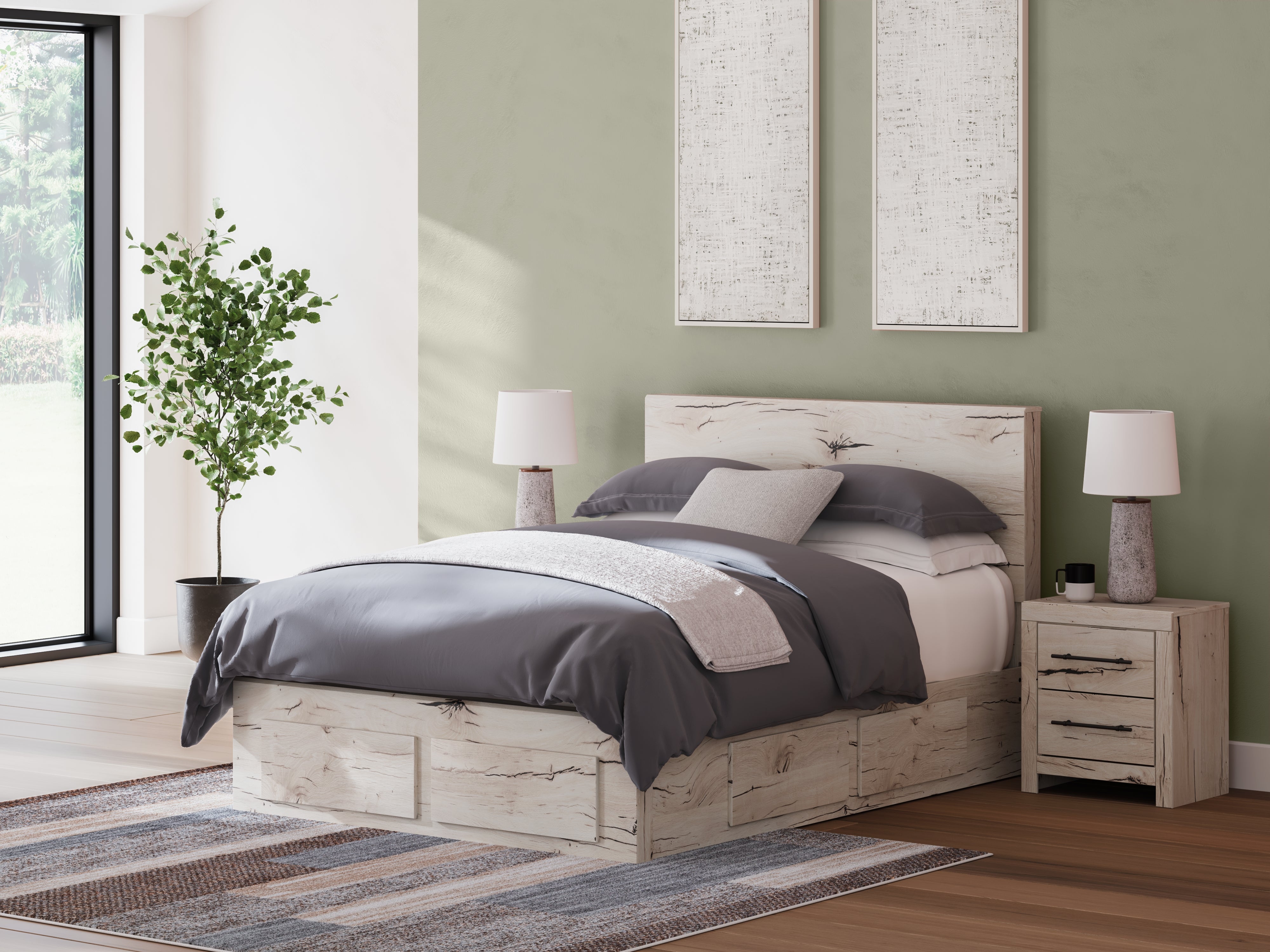 Tampa Furniture Outlet Lutz - Ashley Furniture - Lawroy Bedroom - Queen Panel Storage Bed / Light Natural - B2310B9