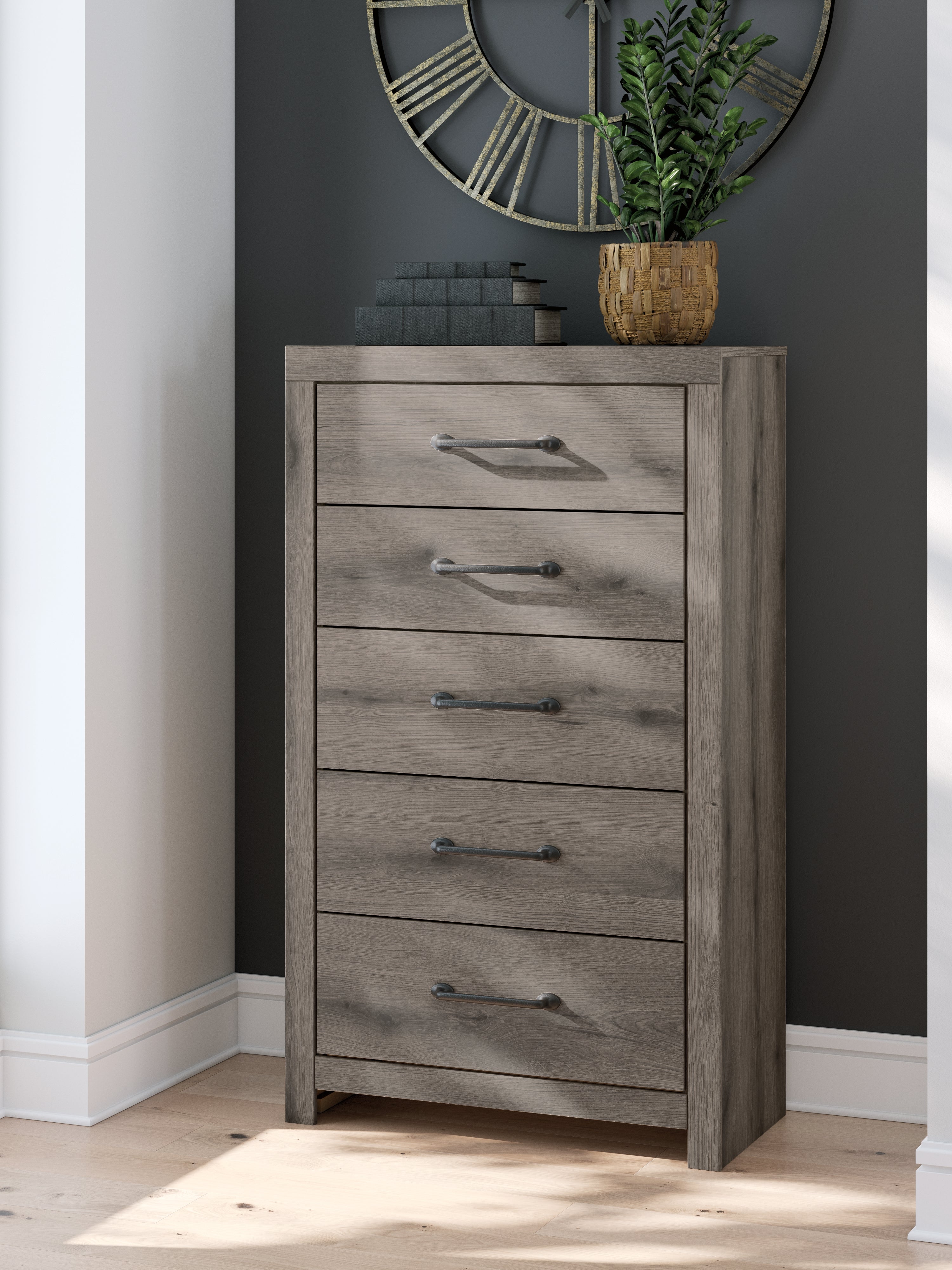 Tampa Furniture Outlet Lutz - Ashley Furniture - Graystorm Bedroom - Five Drawer Chest / Brown Gray - PCB2405-46