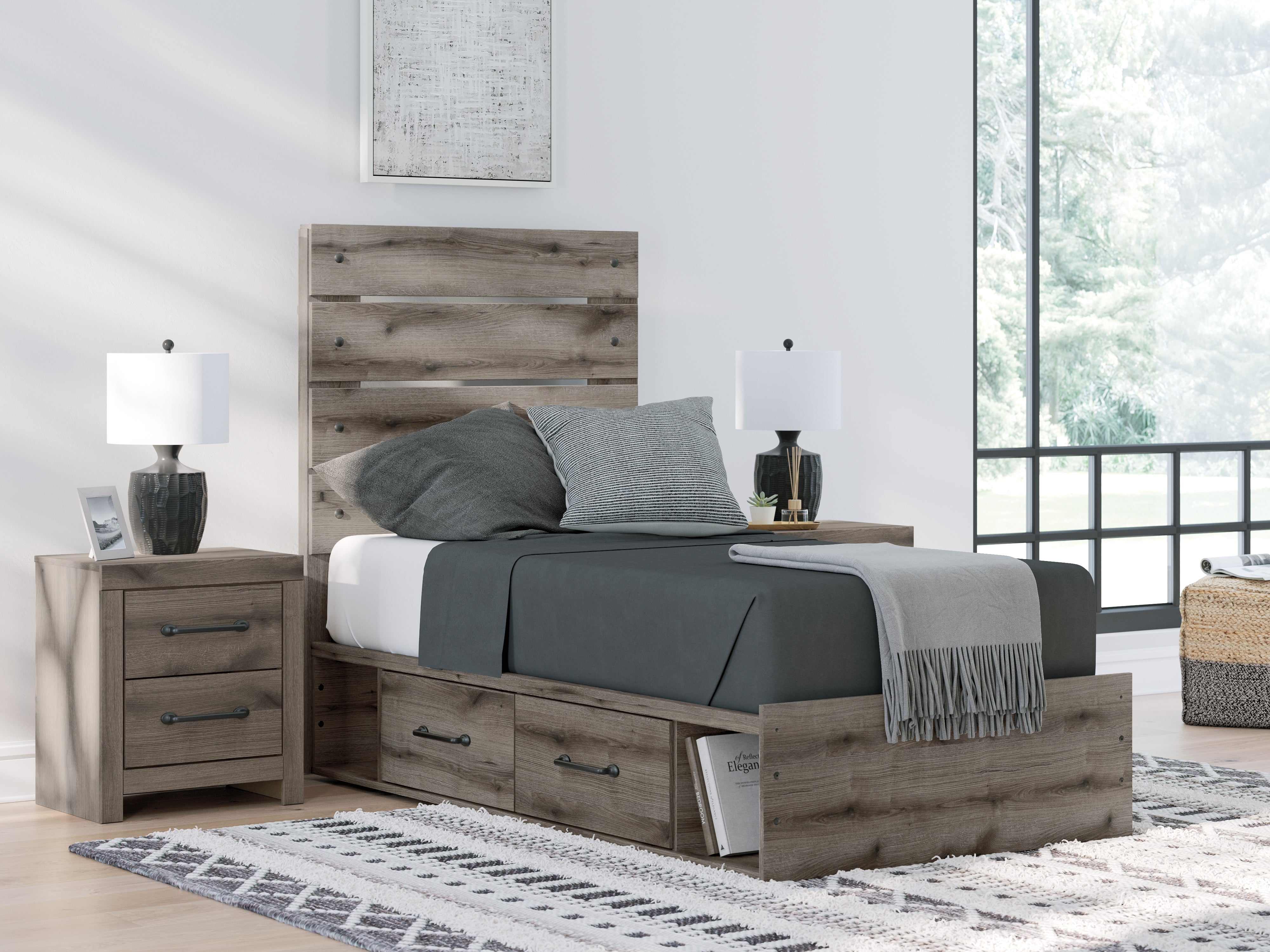 Tampa Furniture Outlet Lutz - Ashley Furniture - Graystorm Bedroom - Twin Panel Storage Bed / Brown Gray - PCB2405B18