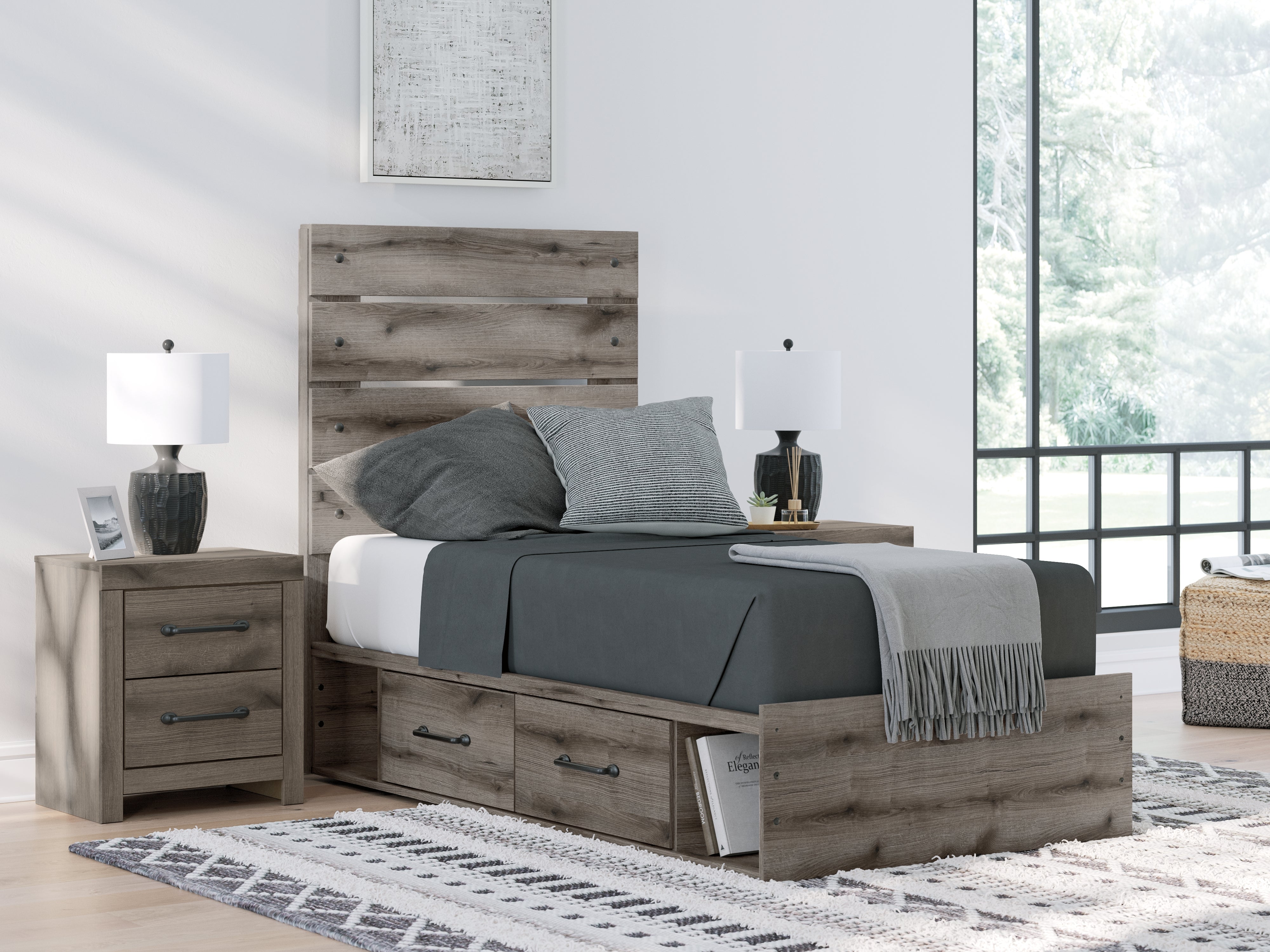 Tampa Furniture Outlet Lutz - Ashley Furniture - Graystorm Bedroom - Twin Panel Bed with Storage / Brown Gray - PCB2405B19
