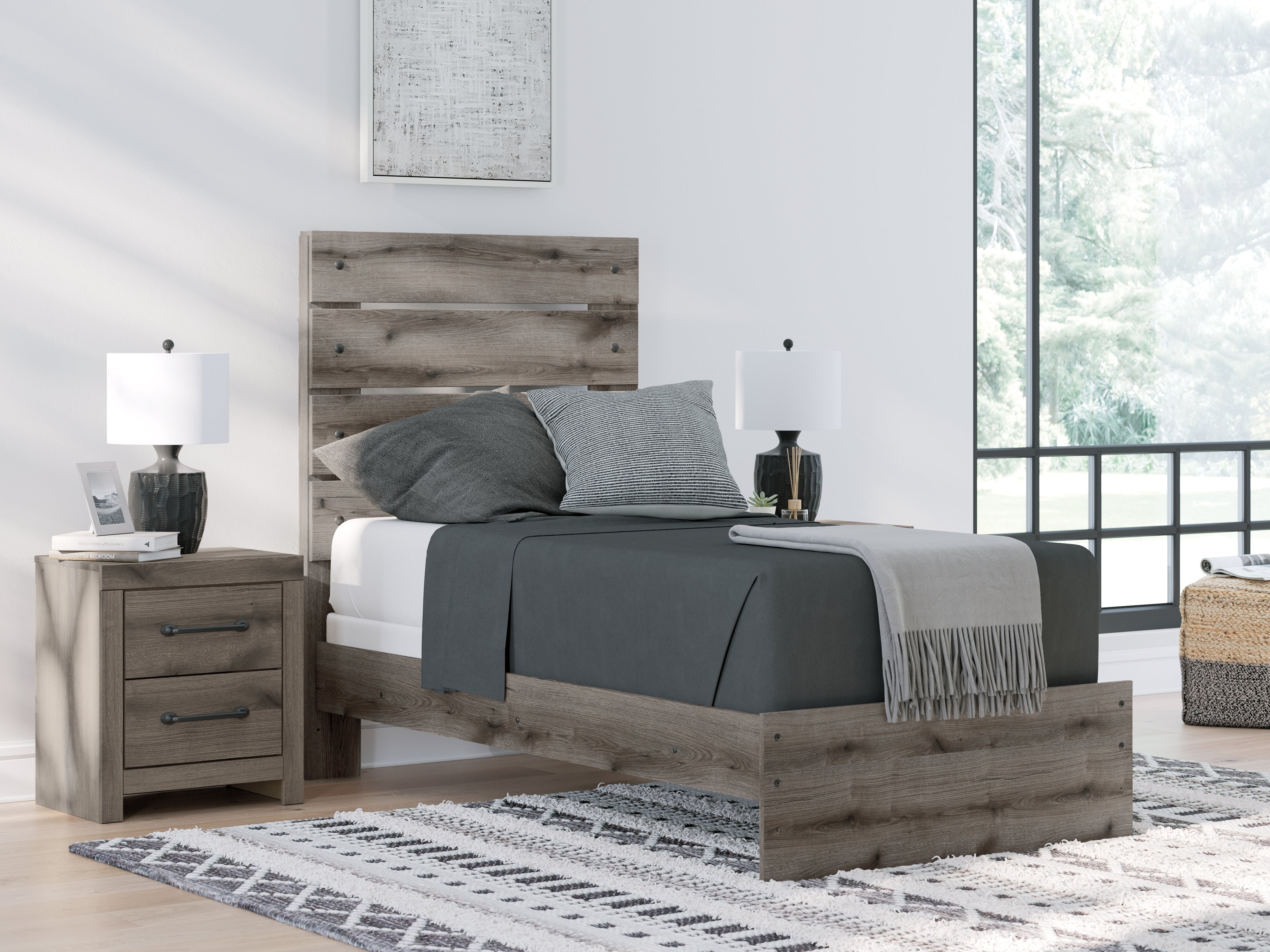 Tampa Furniture Outlet Lutz - Ashley Furniture - Graystorm Bedroom - Twin Panel Bed / Brown Gray - PCB2405B12