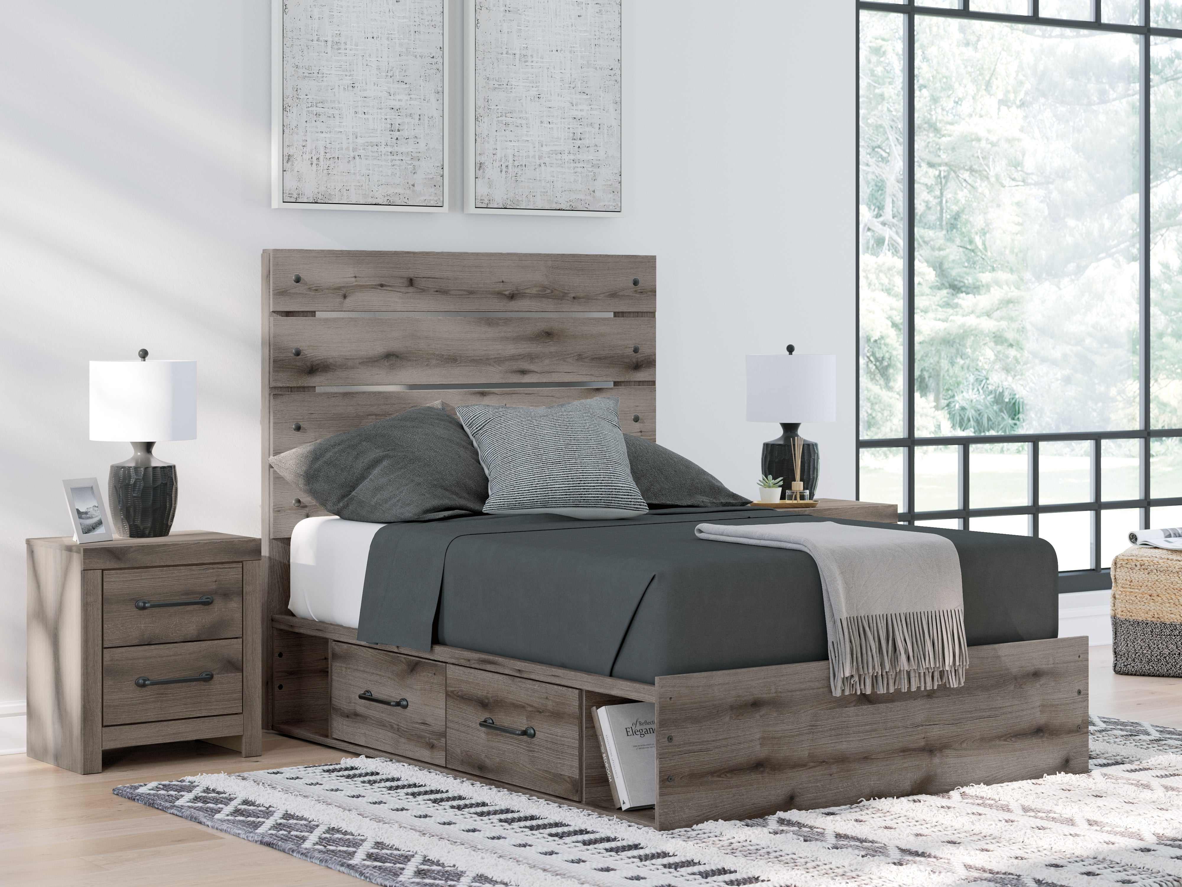 Tampa Furniture Outlet Lutz - Ashley Furniture - Graystorm Bedroom - Full Panel Bed with Storage / Brown Gray - PCB2405B17