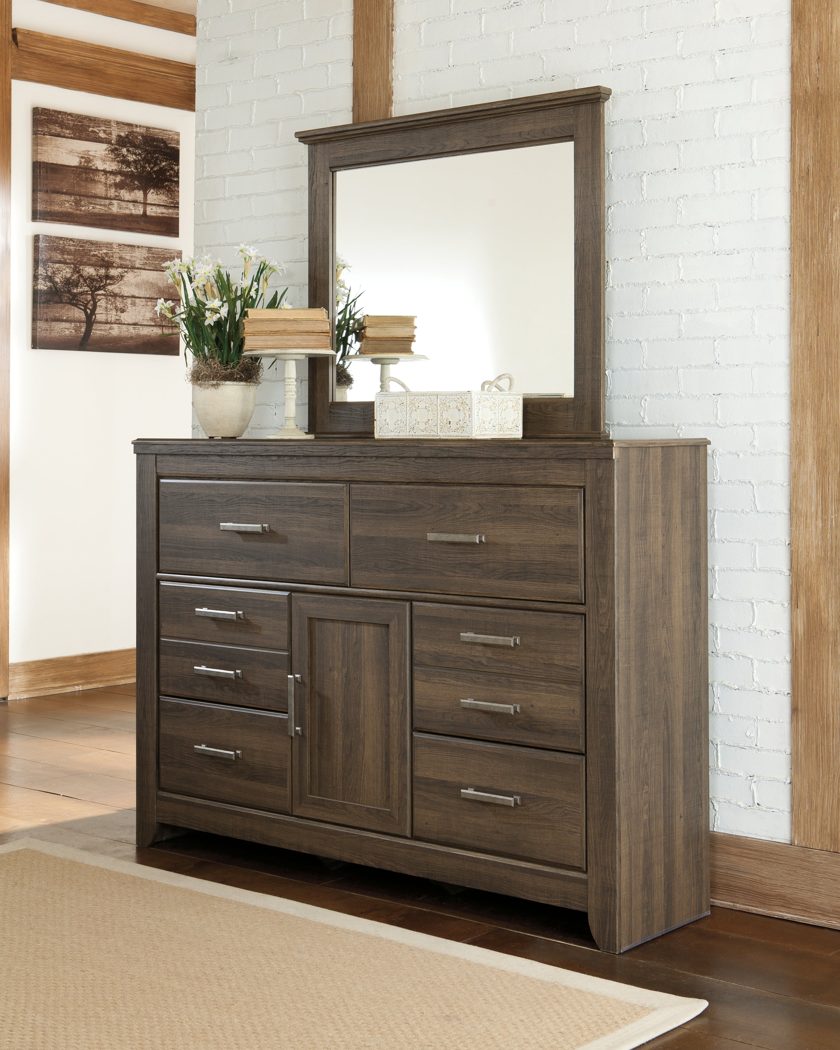 Tampa Furniture Outlet Lutz - Ashley Furniture - Juararo Bedroom - Dresser and Mirror / Dark Brown - B251B1