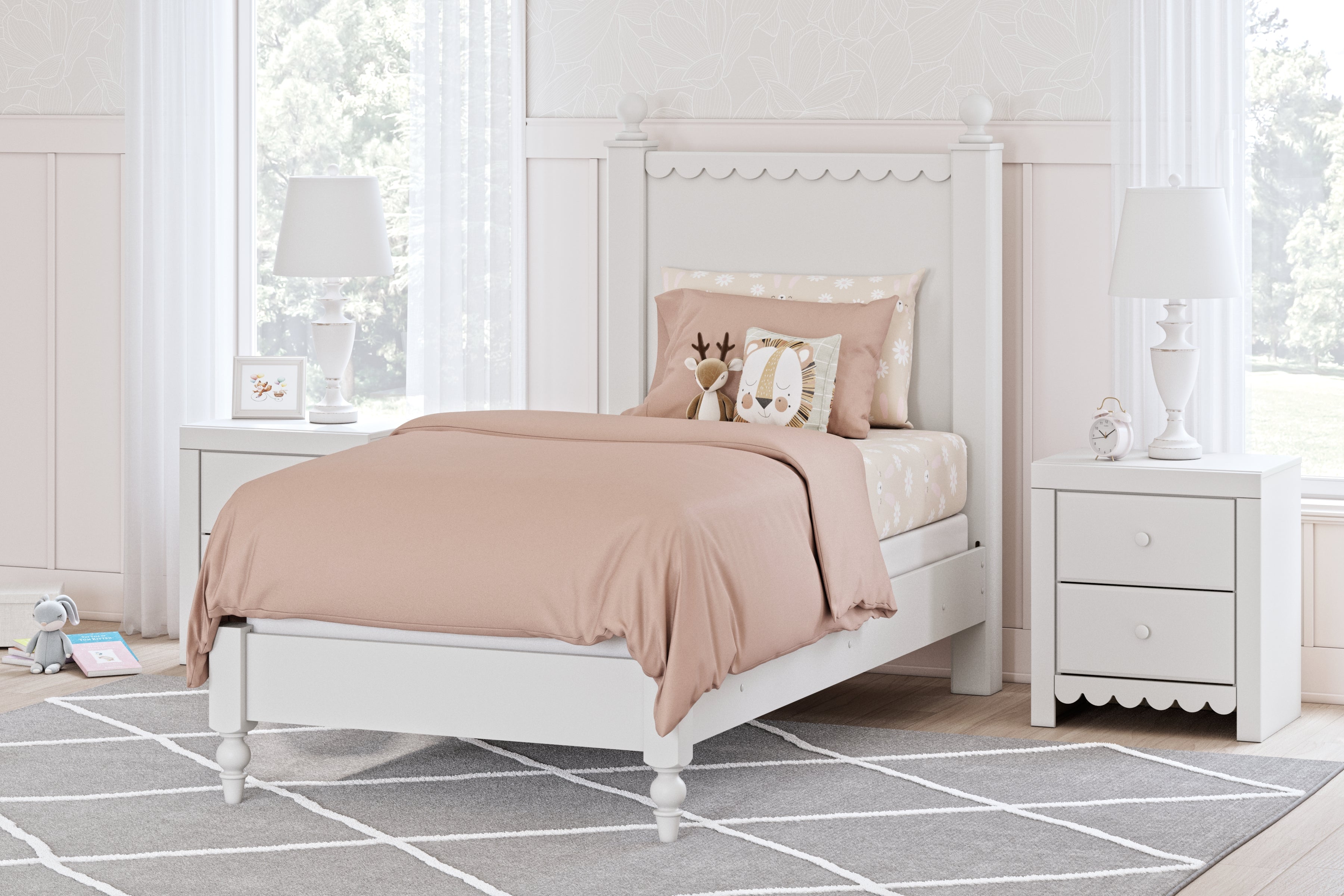 Tampa Furniture Outlet Lutz - Ashley Furniture - Mollviney Bedroom - Twin Panel Bed / White - B2540B2