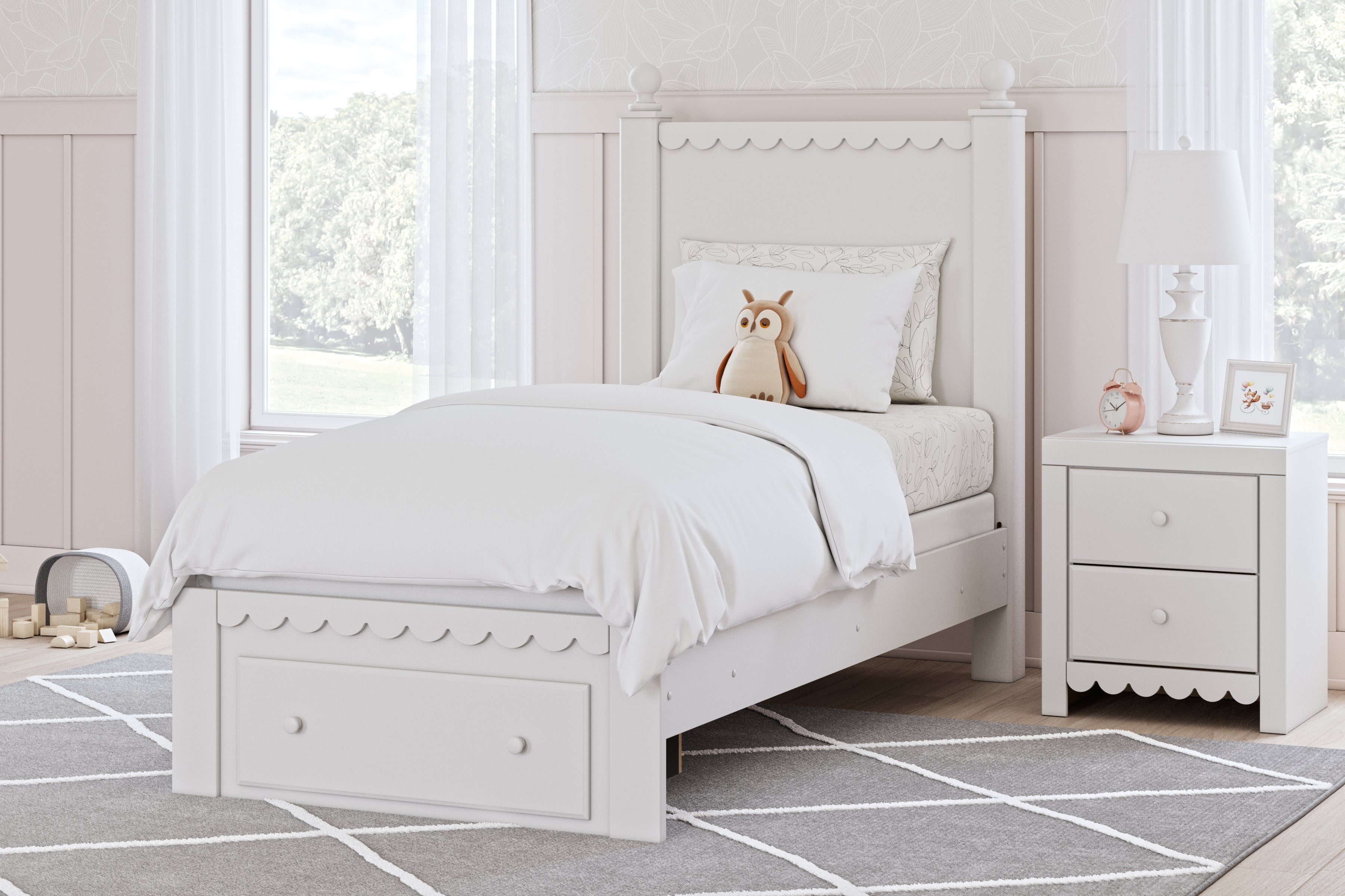 Tampa Furniture Outlet Lutz - Ashley Furniture - Mollviney Bedroom - Twin Panel Storage Bed / White - B2540B6