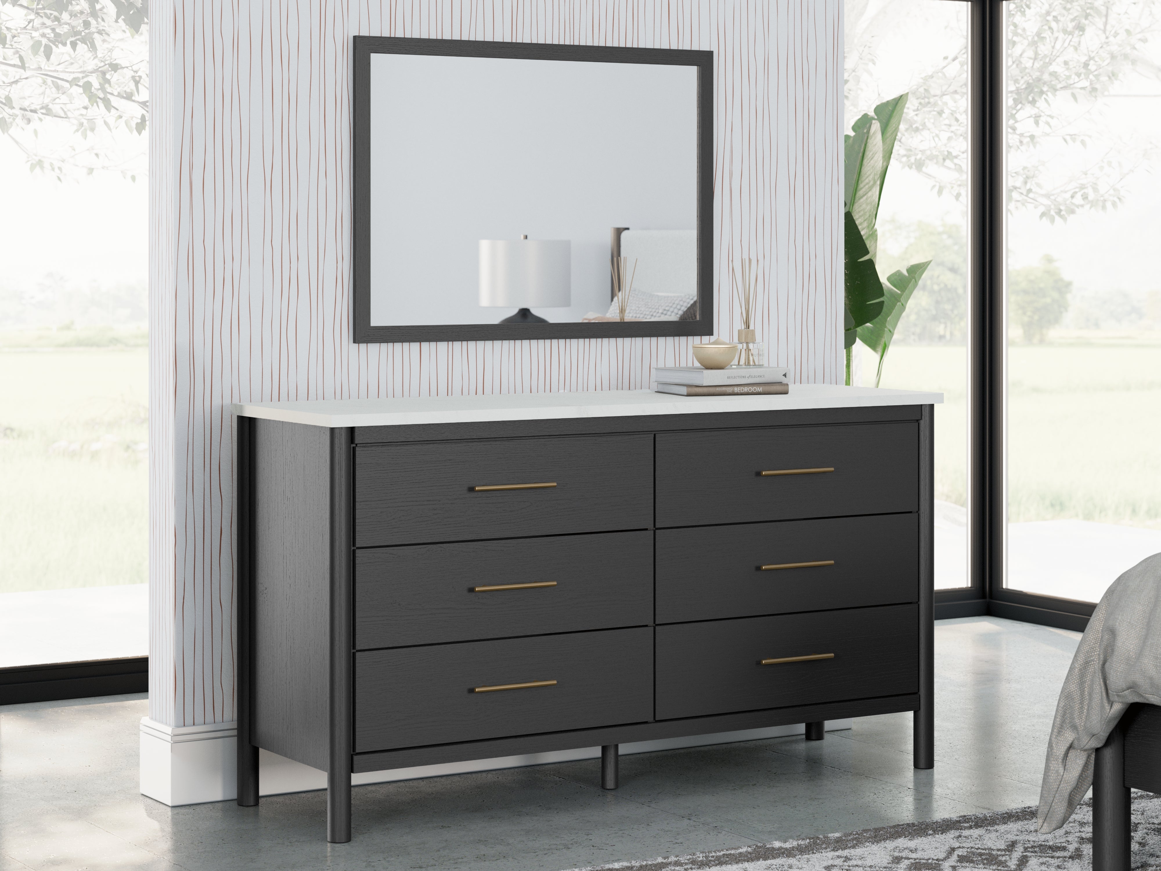 Tampa Furniture Outlet Lutz - Ashley Furniture - Cadmori Bedroom - Dresser and Mirror / Black/White - B2616B1