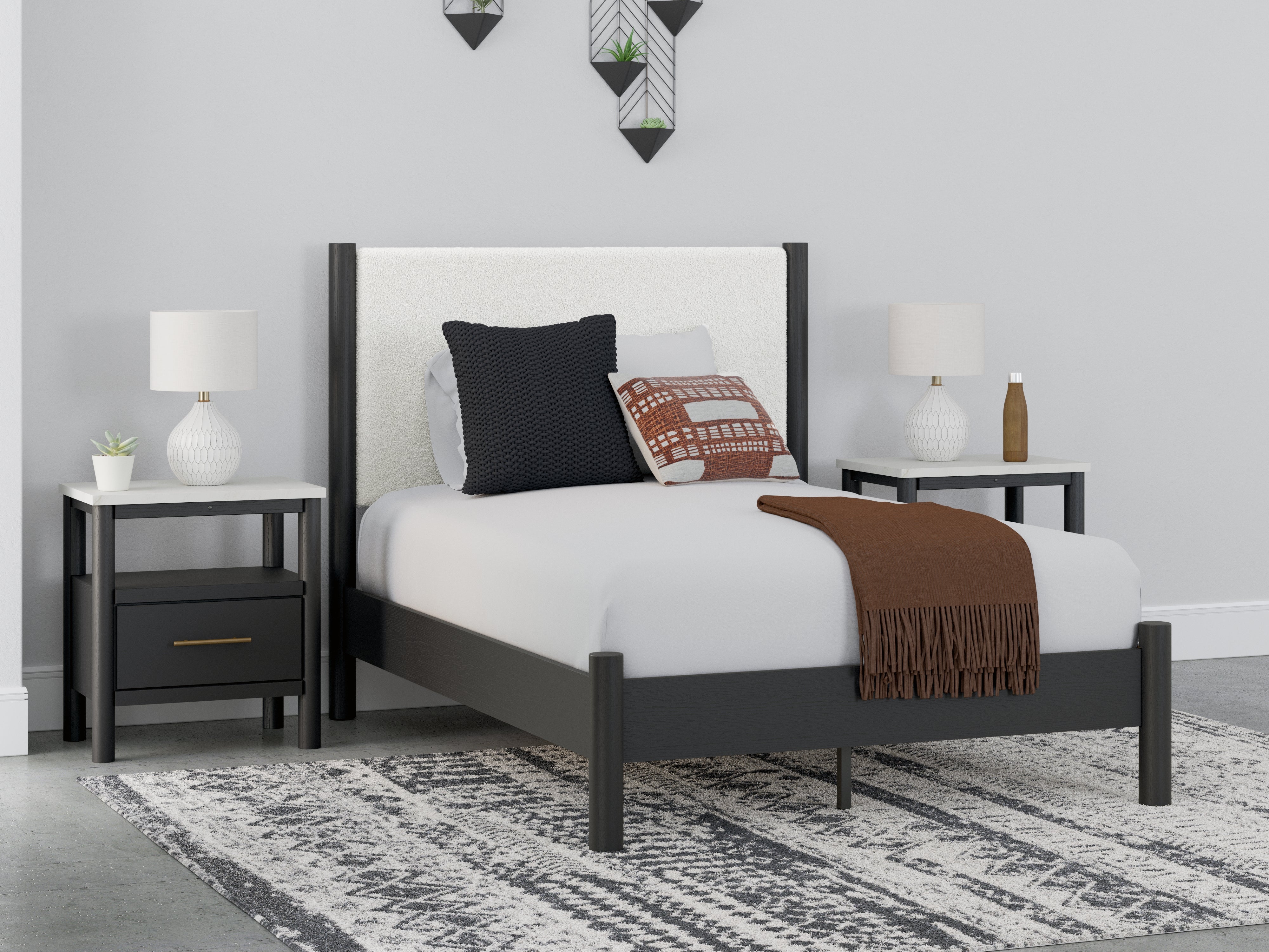 Tampa Furniture Outlet Lutz - Ashley Furniture - Cadmori Bedroom - Full Upholstered Panel Bed / Black/White - B2616B3