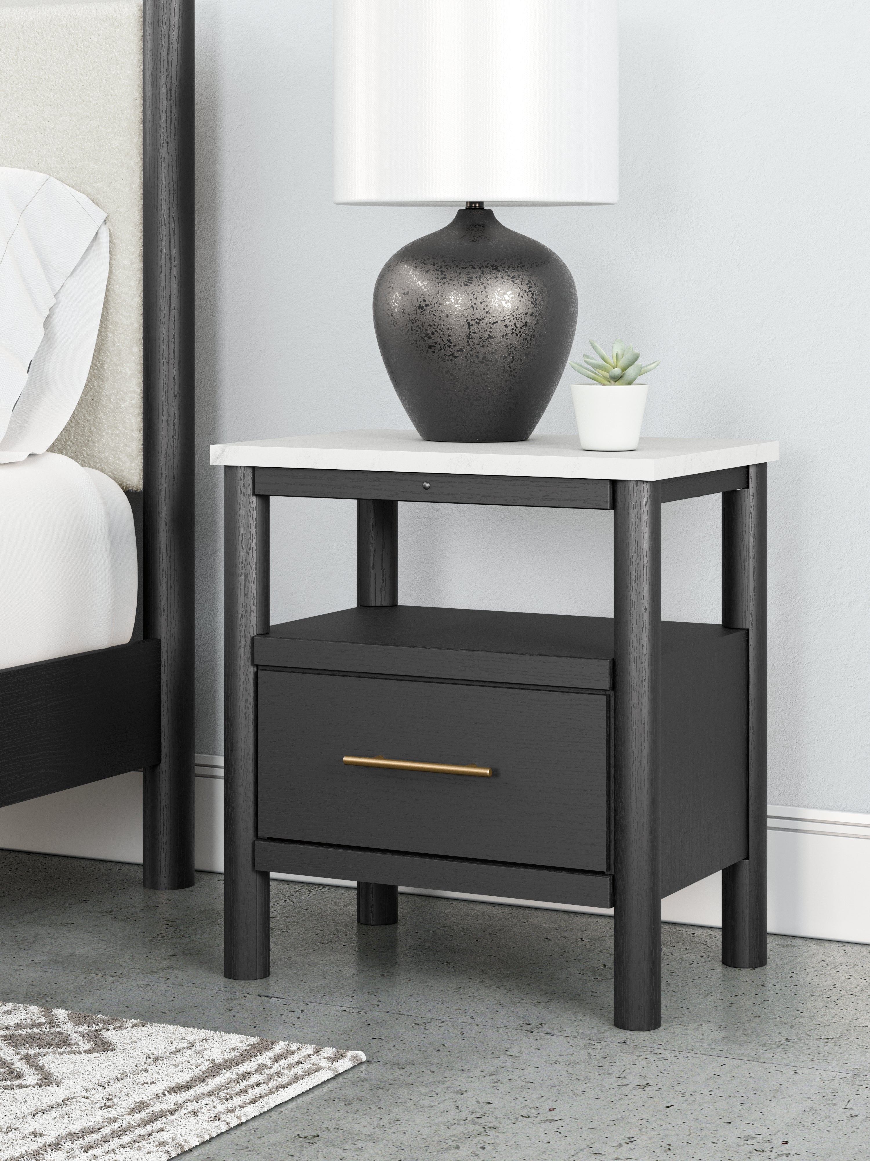 Tampa Furniture Outlet Lutz - Ashley Furniture - Cadmori Bedroom - One Drawer Night Stand / Black/White - B2616-91