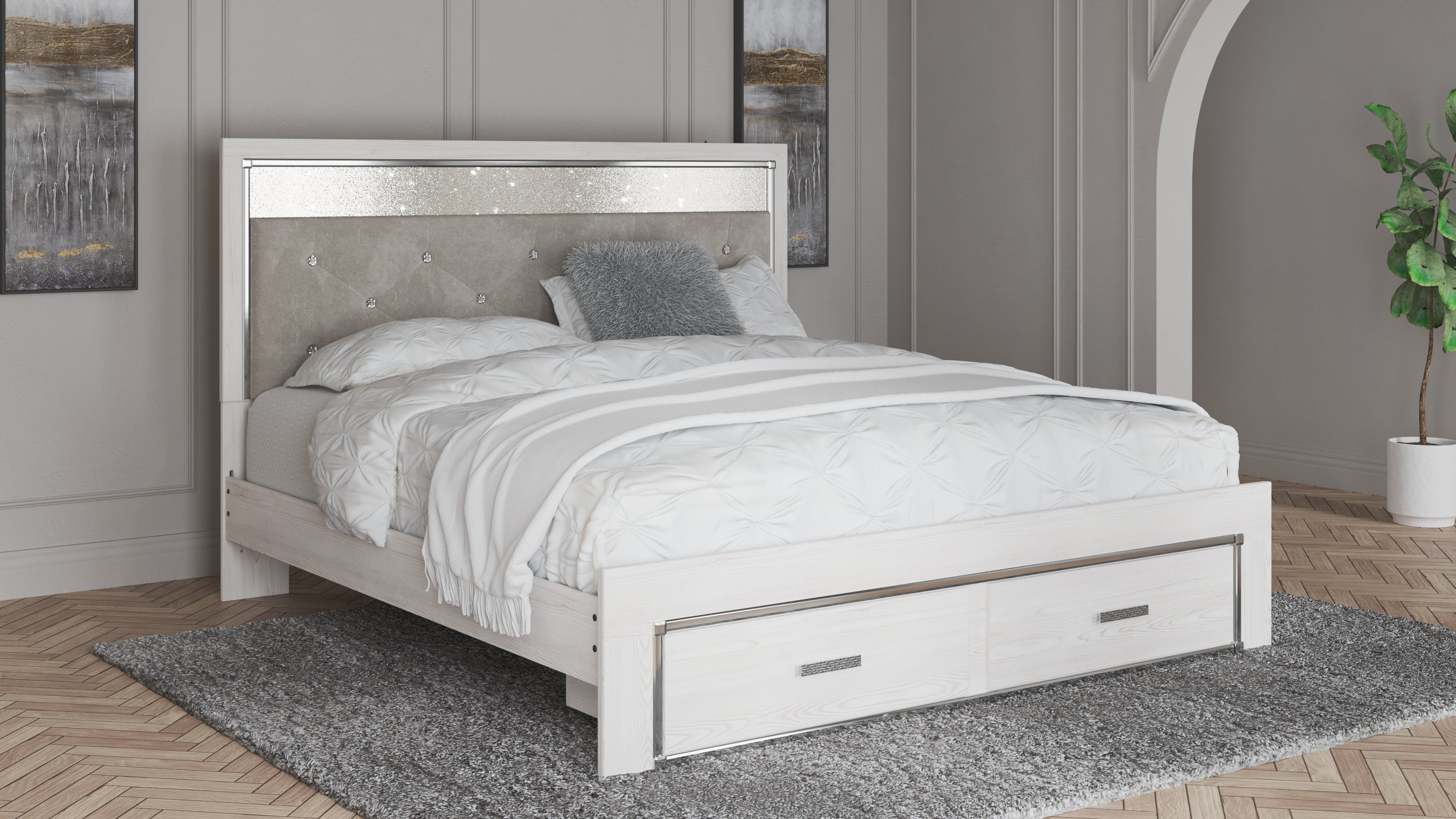Tampa Furniture Outlet Lutz - Ashley Furniture - Altyra Bedroom - King Upholstered Storage Bed / White - B2640B29