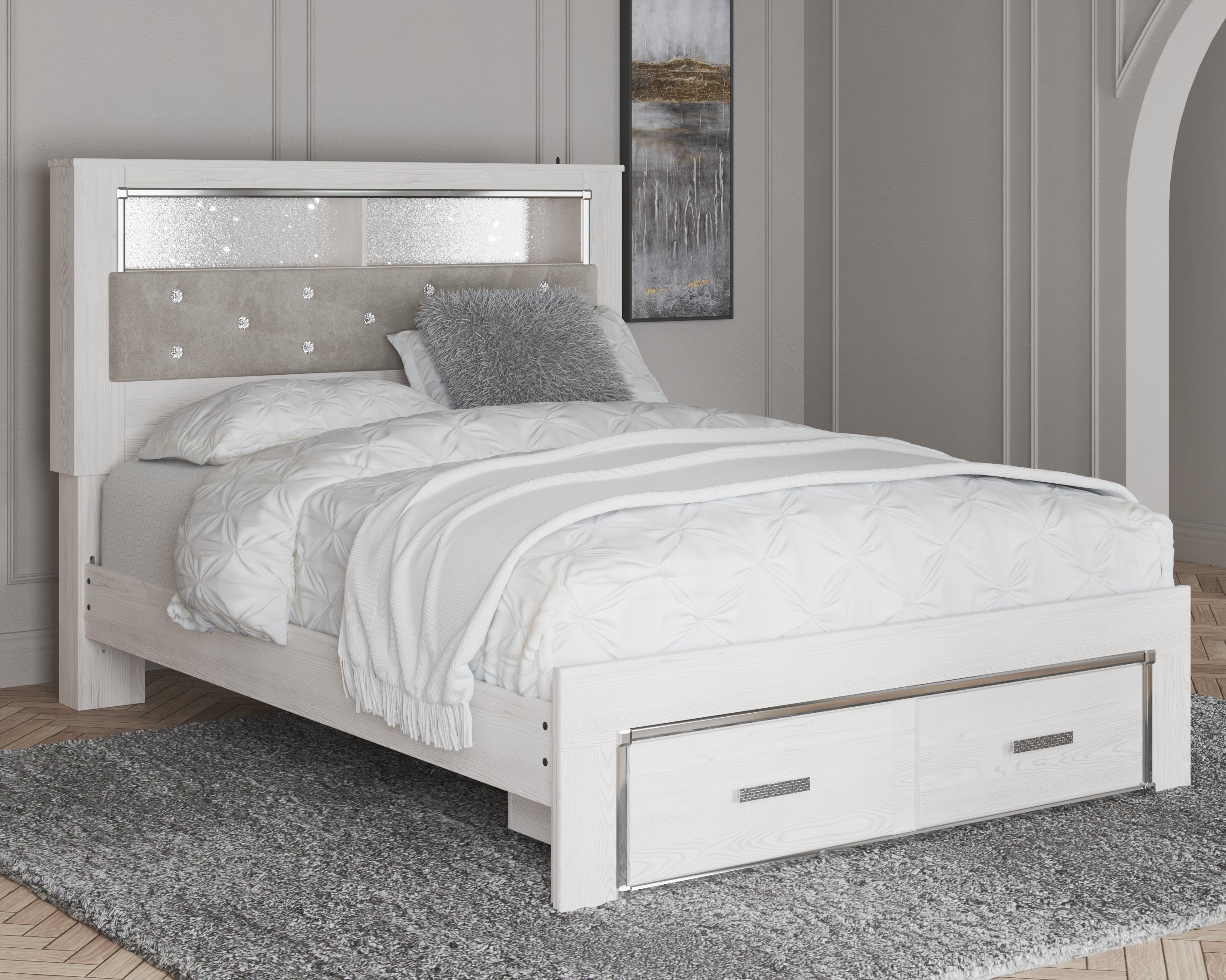 Tampa Furniture Outlet Lutz - Ashley Furniture - Altyra Bedroom - Queen Upholstered Bookcase Bed with Storage / White - B2640B19