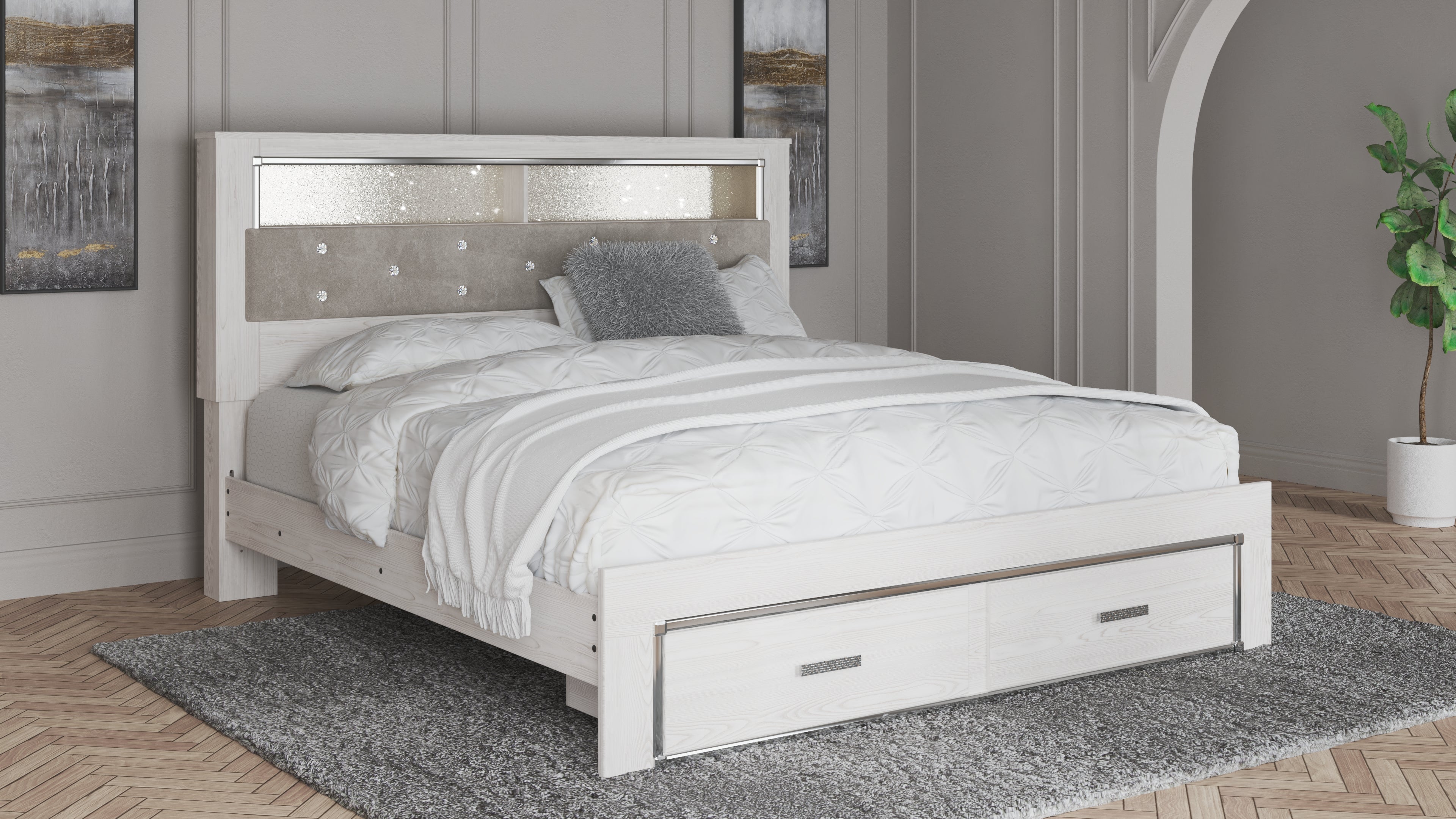 Tampa Furniture Outlet Lutz - Ashley Furniture - Altyra Bedroom - King Upholstered Bookcase Bed with Storage / White - B2640B30