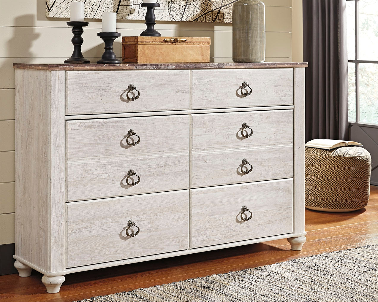 Tampa Furniture Outlet Lutz - Ashley Furniture - Willowton Bedroom - Six Drawer Dresser / Whitewash - B267-31