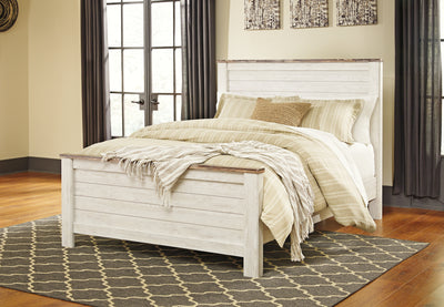 Tampa Furniture Outlet Lutz - Ashley Furniture - Willowton Bedroom - King Panel Bed / Whitewash - B267B10