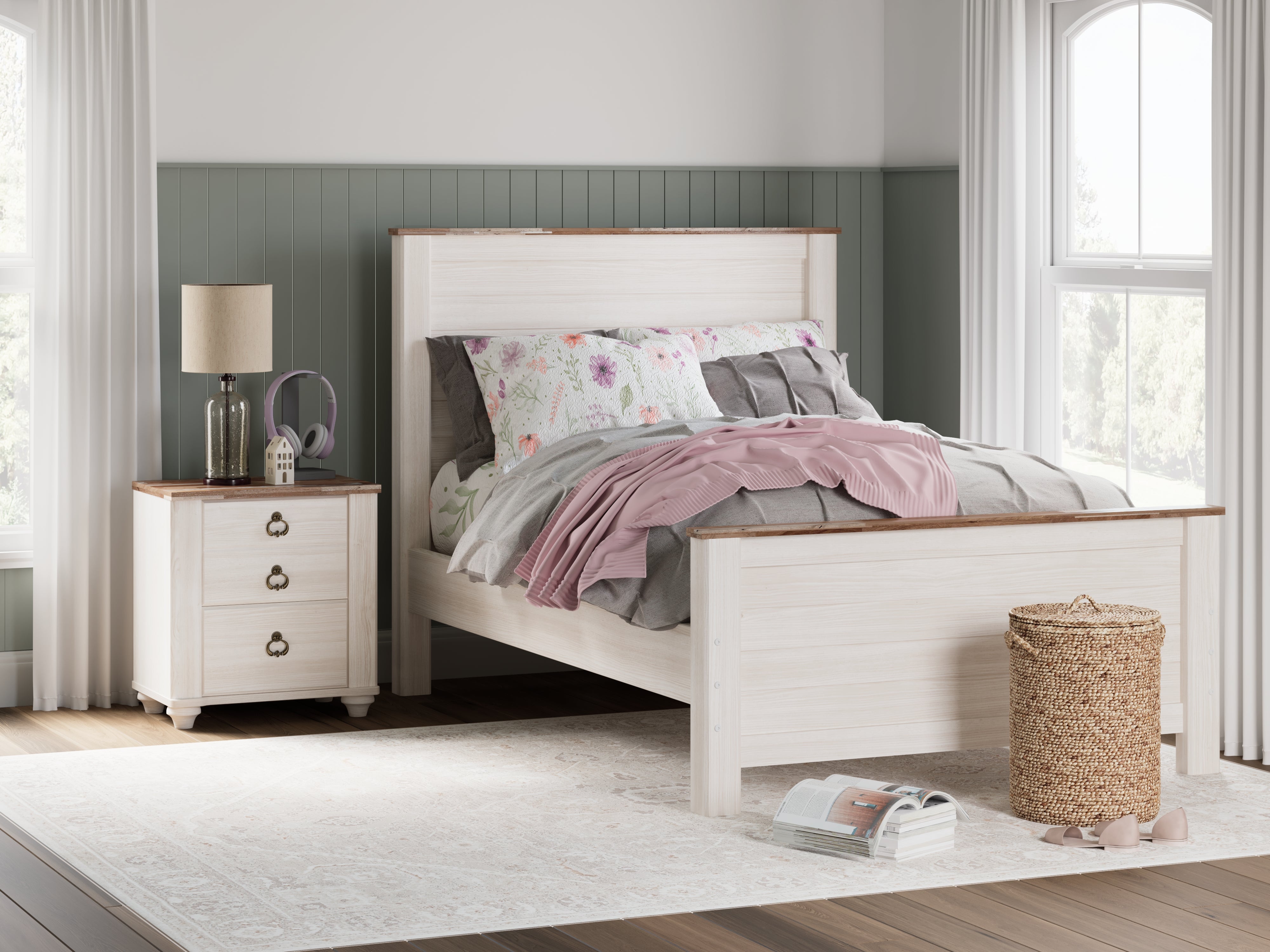 Tampa Furniture Outlet Lutz - Ashley Furniture - Willowton Bedroom - Full Panel Bed / Whitewash - B267B17