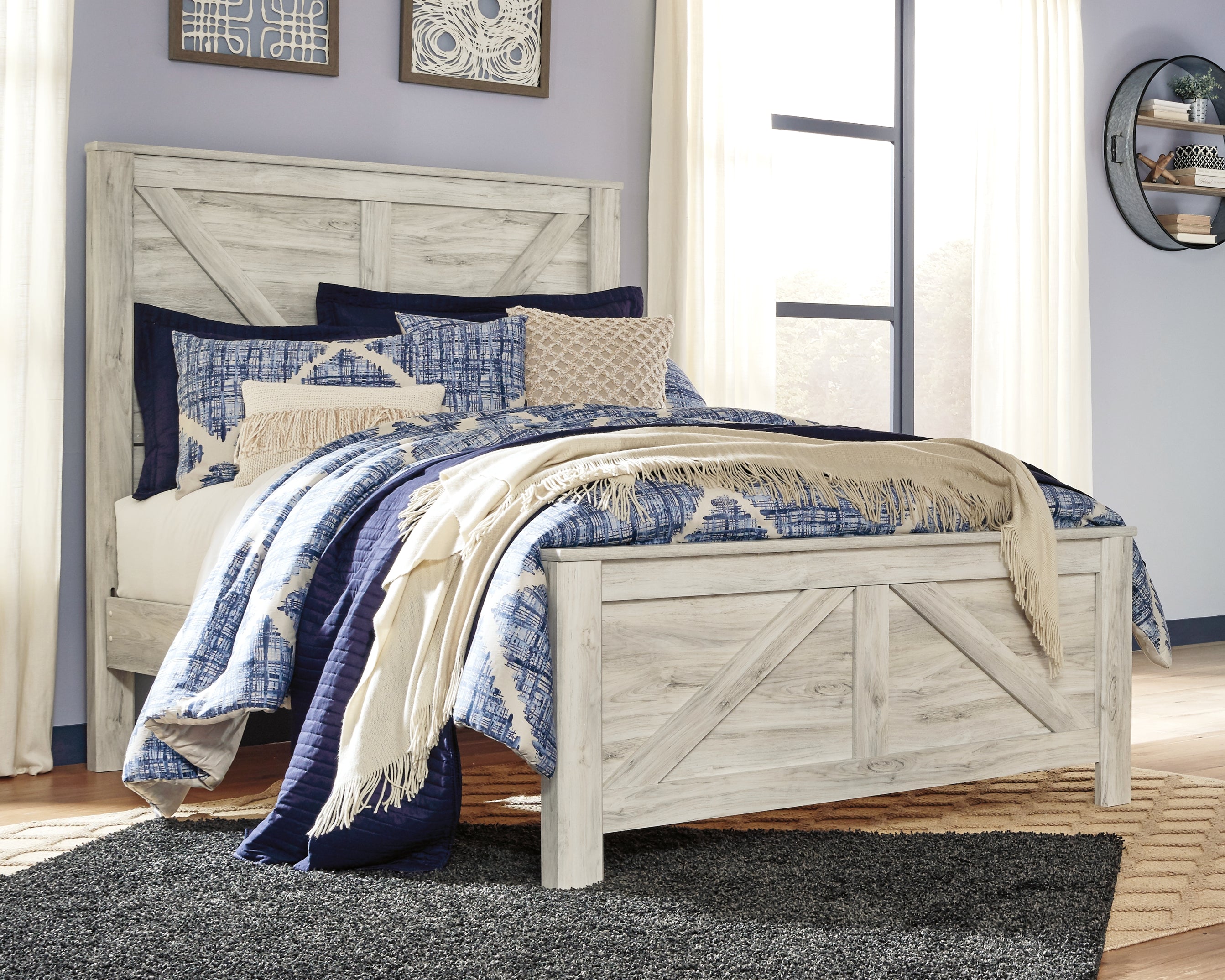 Tampa Furniture Outlet Lutz - Ashley Furniture - Bellaby Bedroom - Queen Crossbuck Panel Bed / Whitewash - B331B6