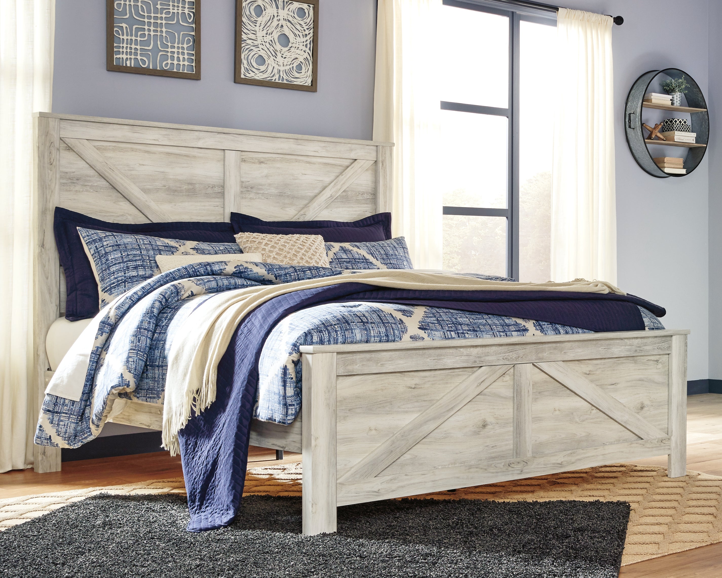 Tampa Furniture Outlet Lutz - Ashley Furniture - Bellaby Bedroom - King Crossbuck Panel Bed / Whitewash - B331B10