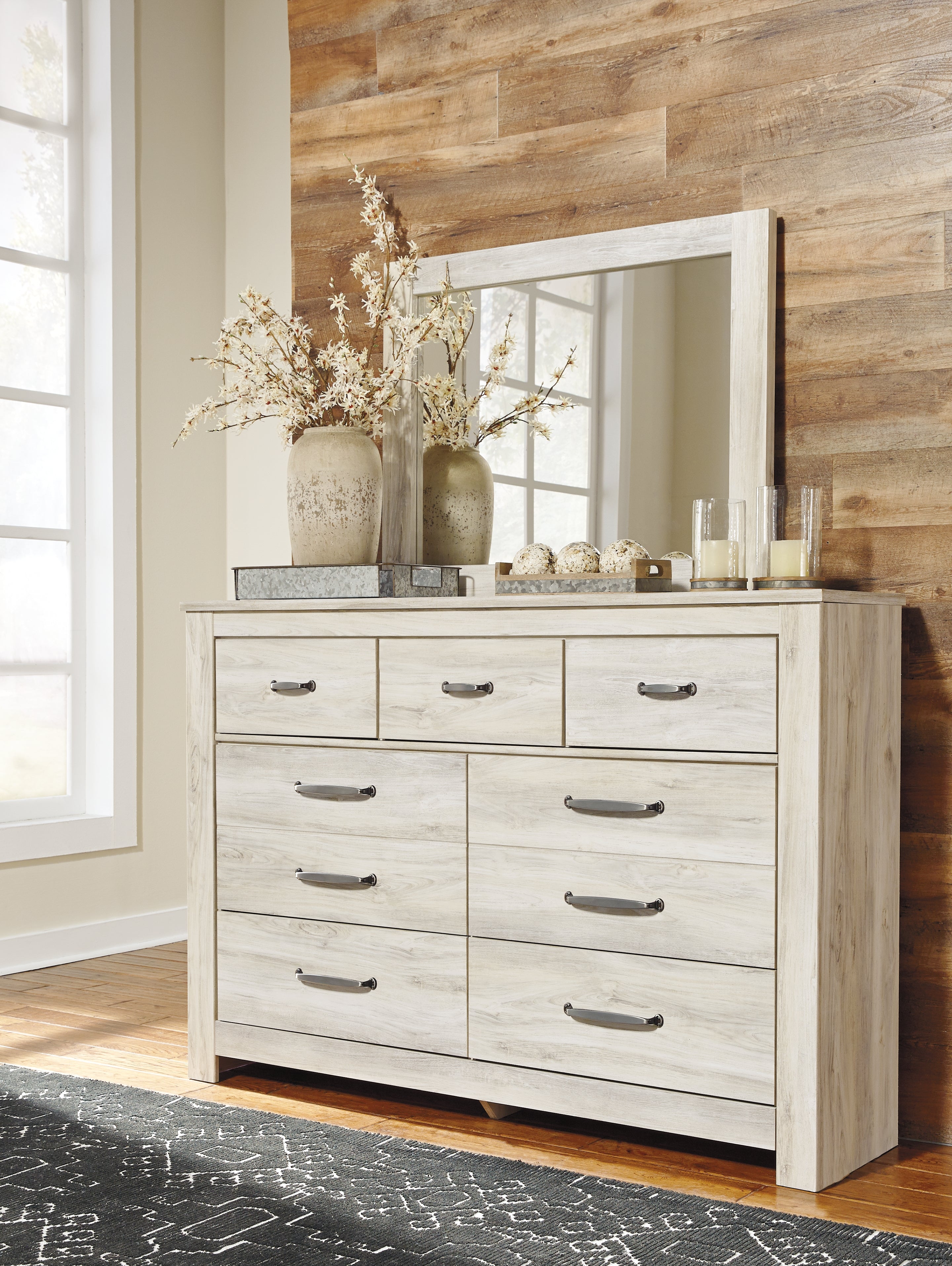 Tampa Furniture Outlet Lutz - Ashley Furniture - Bellaby Bedroom - Dresser and Mirror / Whitewash - B331B1