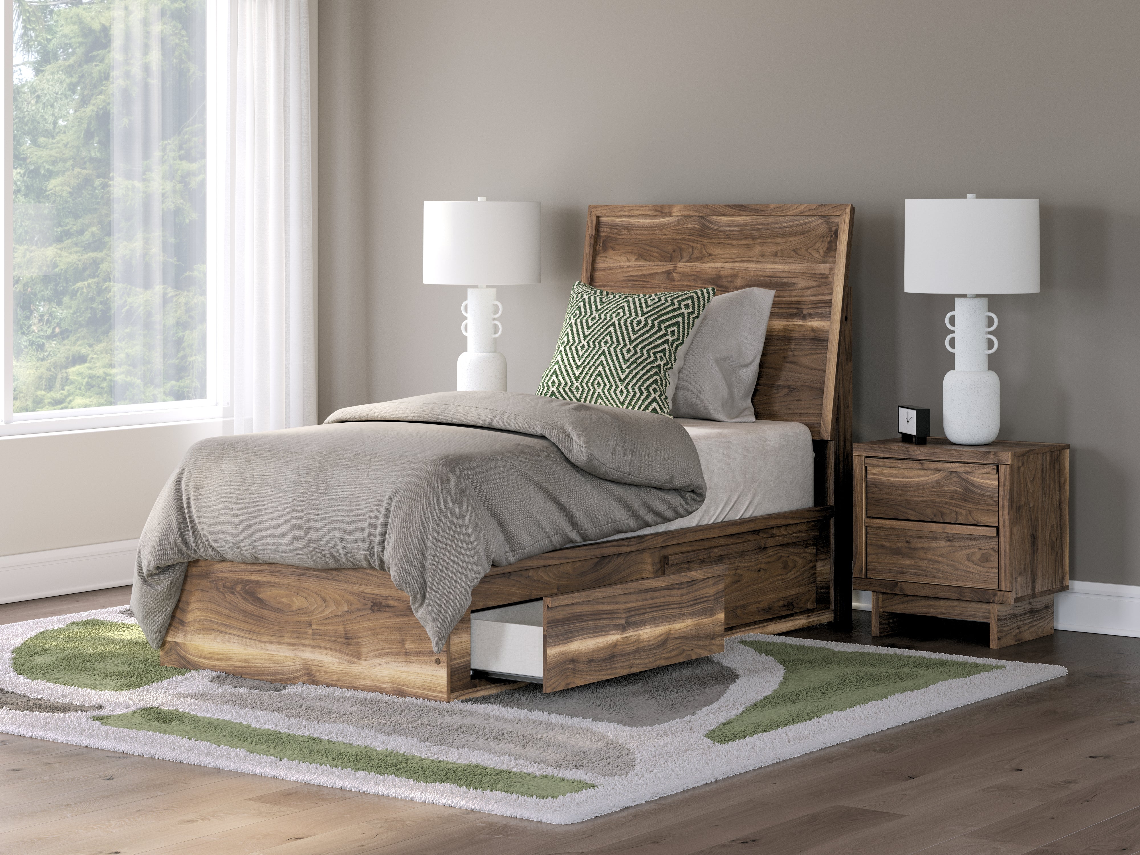 Tampa Furniture Outlet Lutz - Ashley Furniture - Chirason Bedroom - Twin Panel Bed with Storage / Brown - PCB3367B27