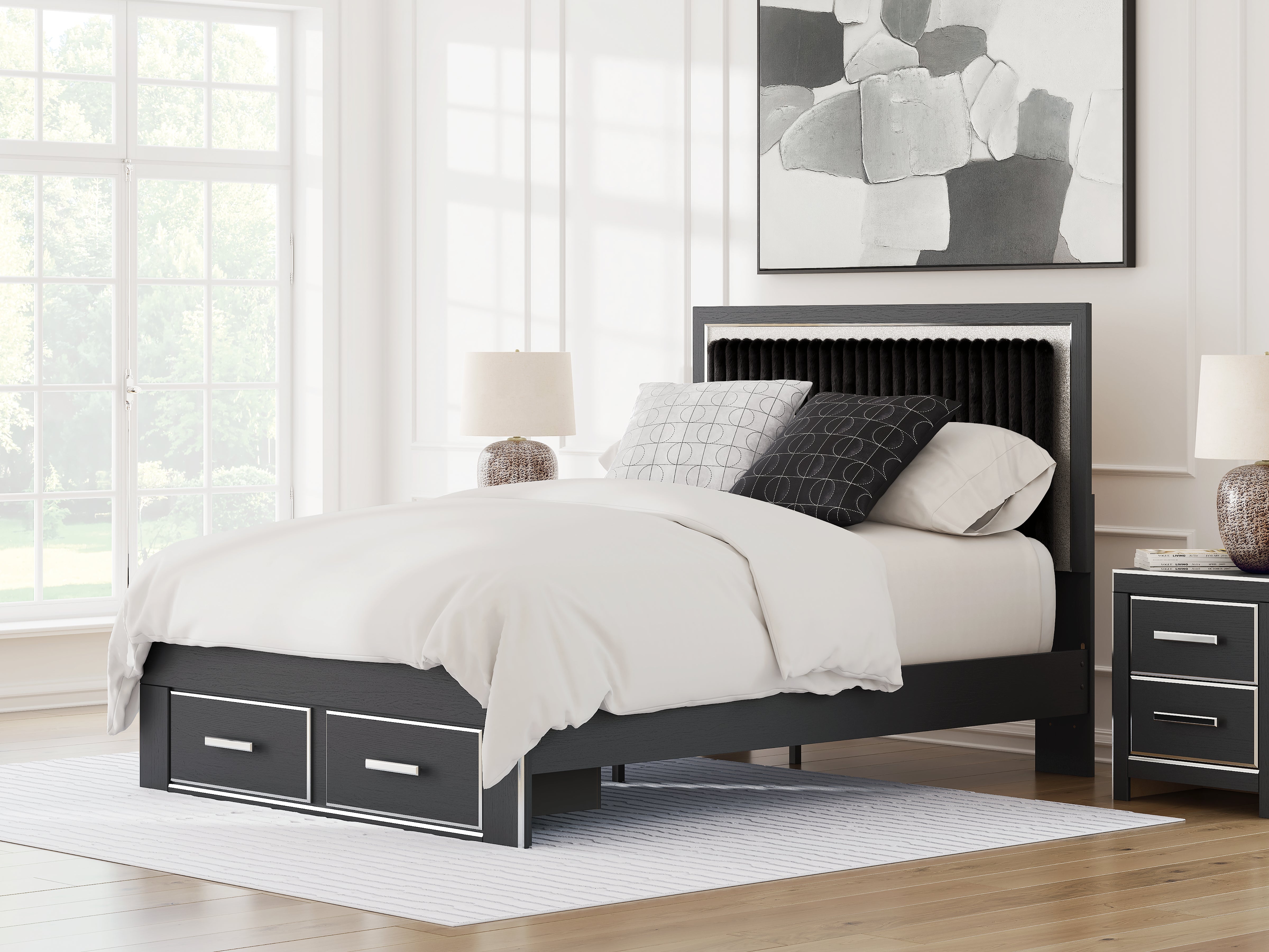 Tampa Furniture Outlet Lutz - Ashley Furniture - Zuraleus Bedroom - Queen Upholstered Panel Storage Bed / Black - PCB3380B4