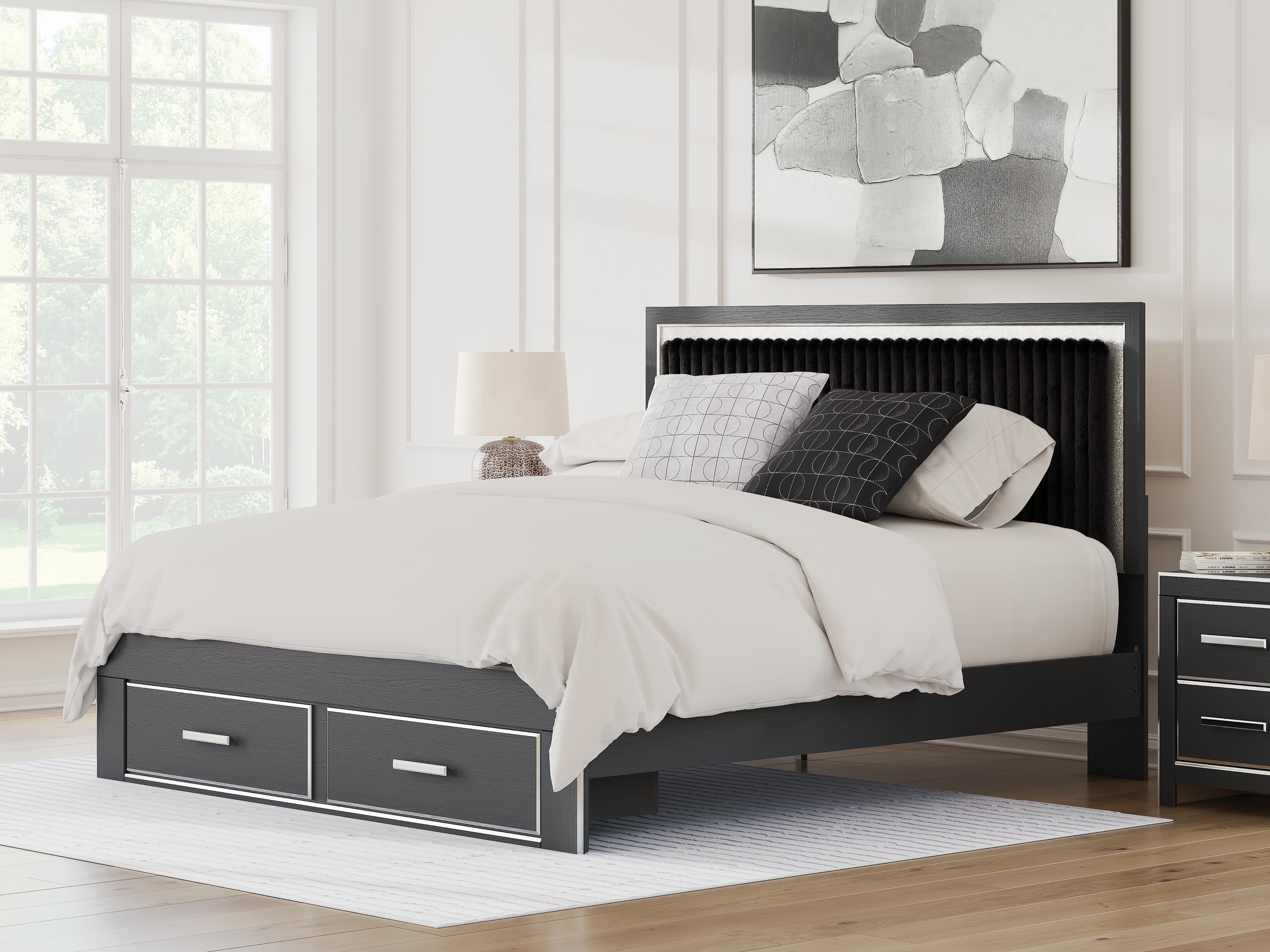Tampa Furniture Outlet Lutz - Ashley Furniture - Zuraleus Bedroom - King Upholstered Panel Storage Bed / Black - PCB3380B11